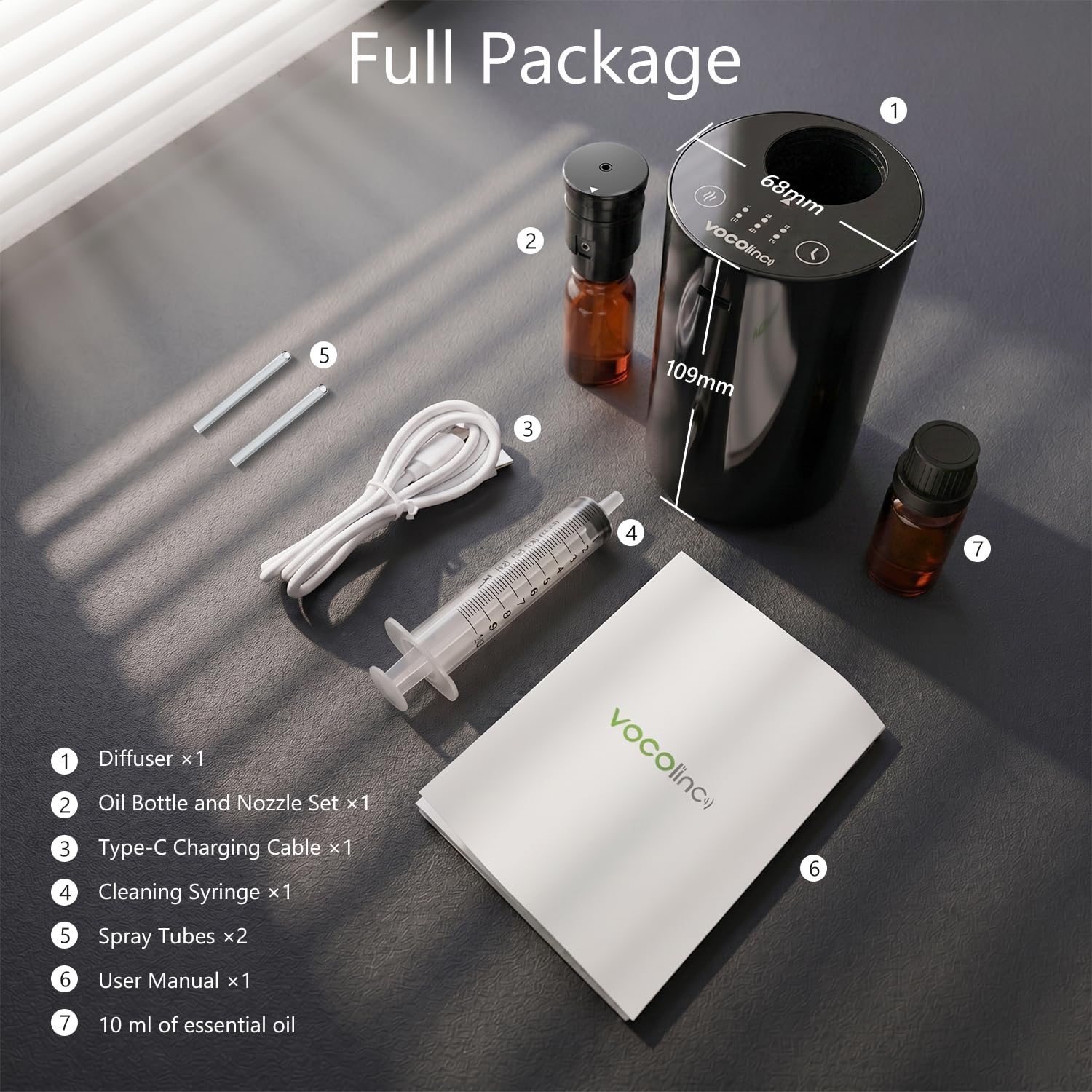 Diffusore senza acqua per oli essenziali, Mini diffusore portatile per aromi, Aromaterapia, Zerstäuber, con 10 ml di olio profumato per hotel, 1/2/4H/Timer, 3 livelli di nebbia per casa, stanza, auto