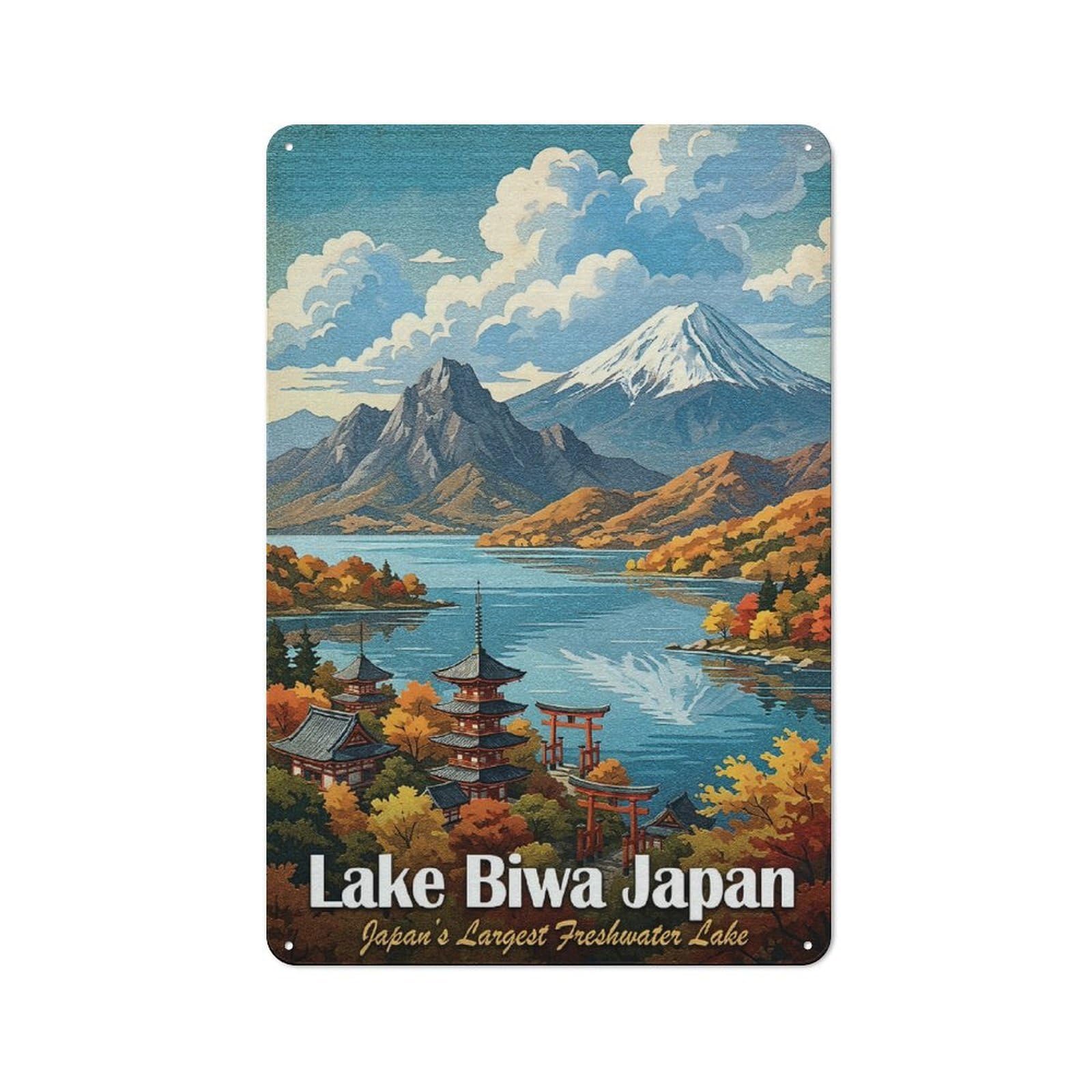 Understated Lake Biwa Japan Vintage Travel Metal Wall Plaque 30x20cm, Creative Space Decor for Office, Study, Studio Or Hallway