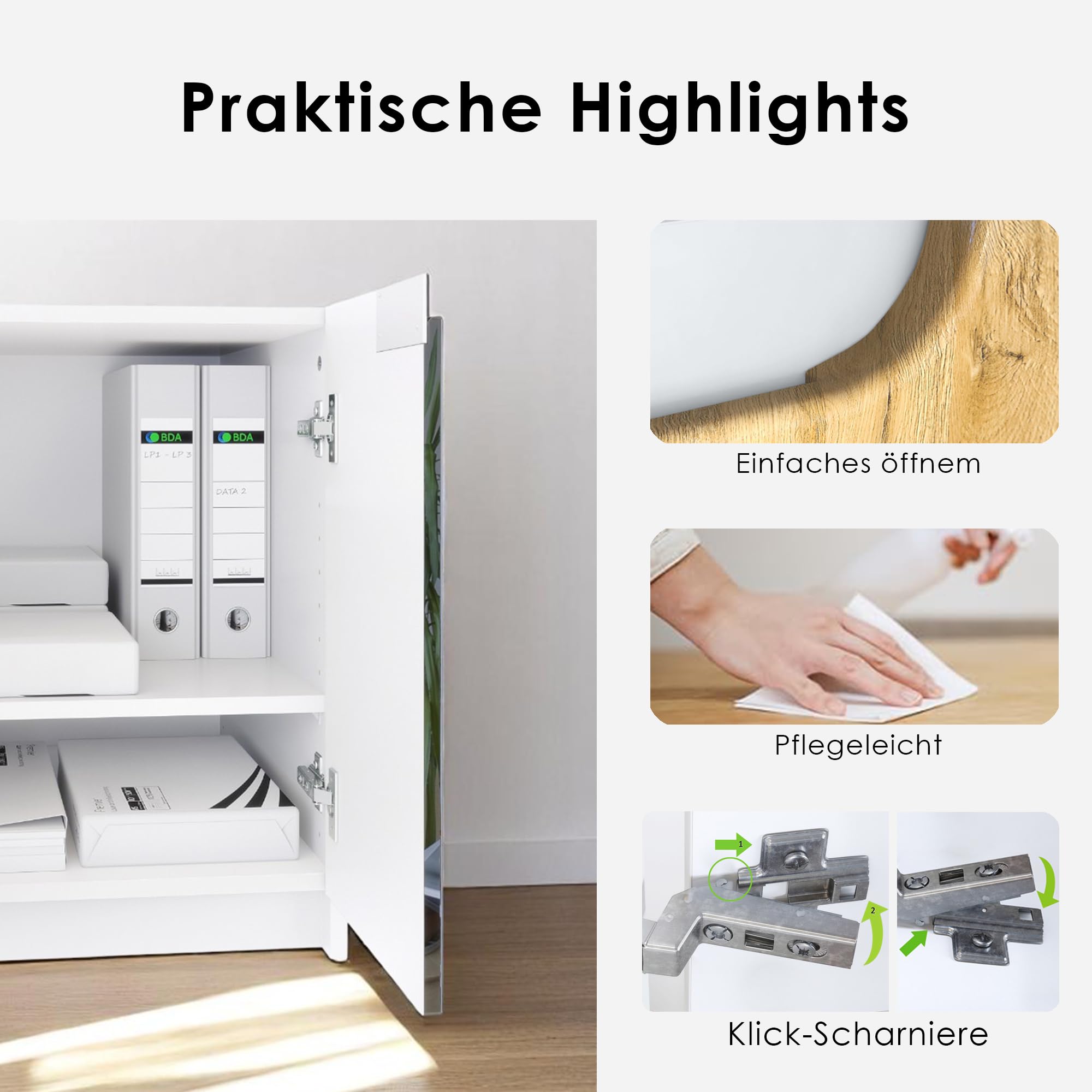 Vladon Druckerkommode Logan, Aktenschrank mit 2 Fächern und 2 Türen, Korpus in Weiß matt, Fronten in Eiche Natur, (51 x 60,5 x 54 cm)