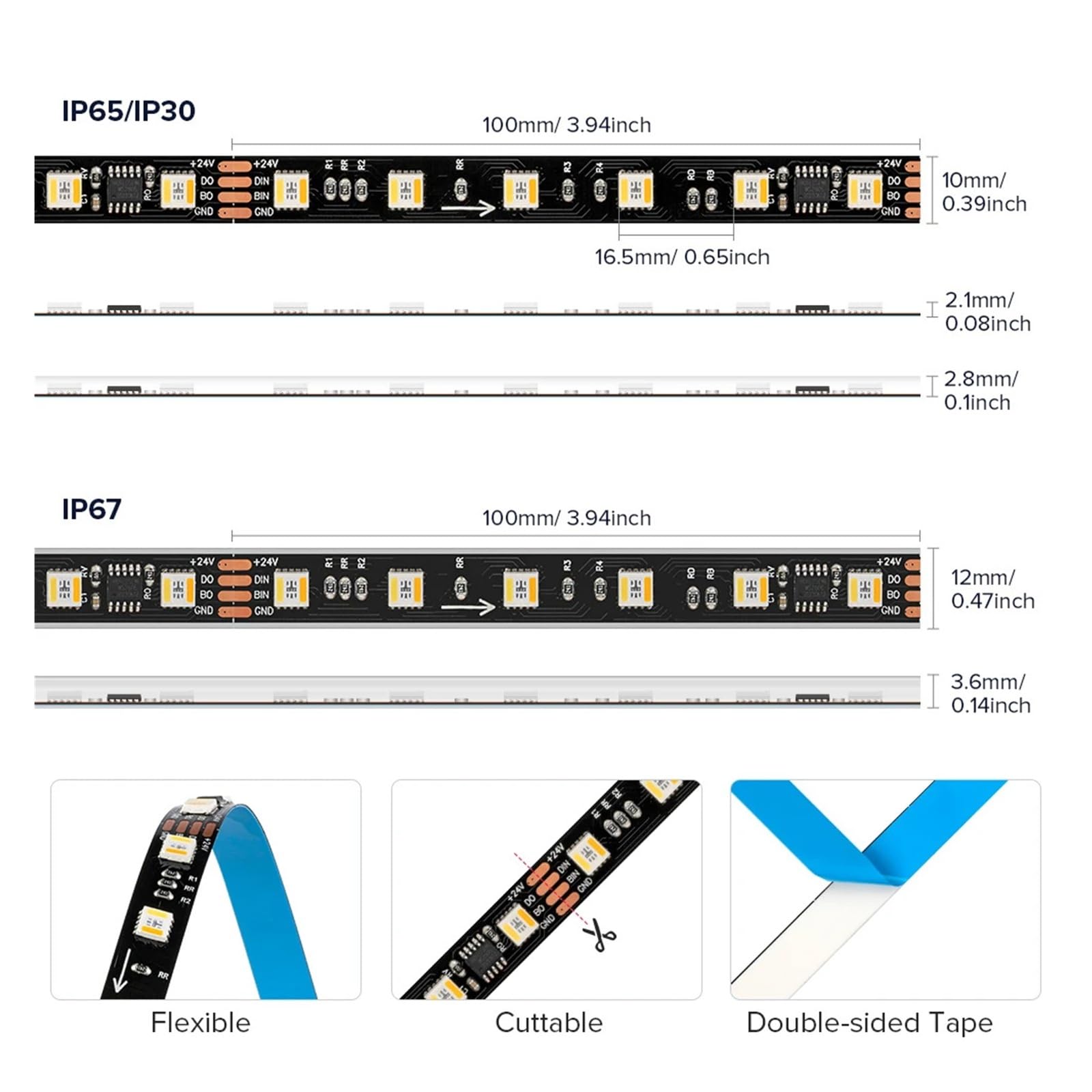 Tira de LED COB de 220V y 230V con interruptor de atenuación, enchufe UE, Reino Unido, 288LED, 3000K, 4000K, 6000K, luz lineal impermeable(DC12V,Black PCB,5m 60leds IP67)