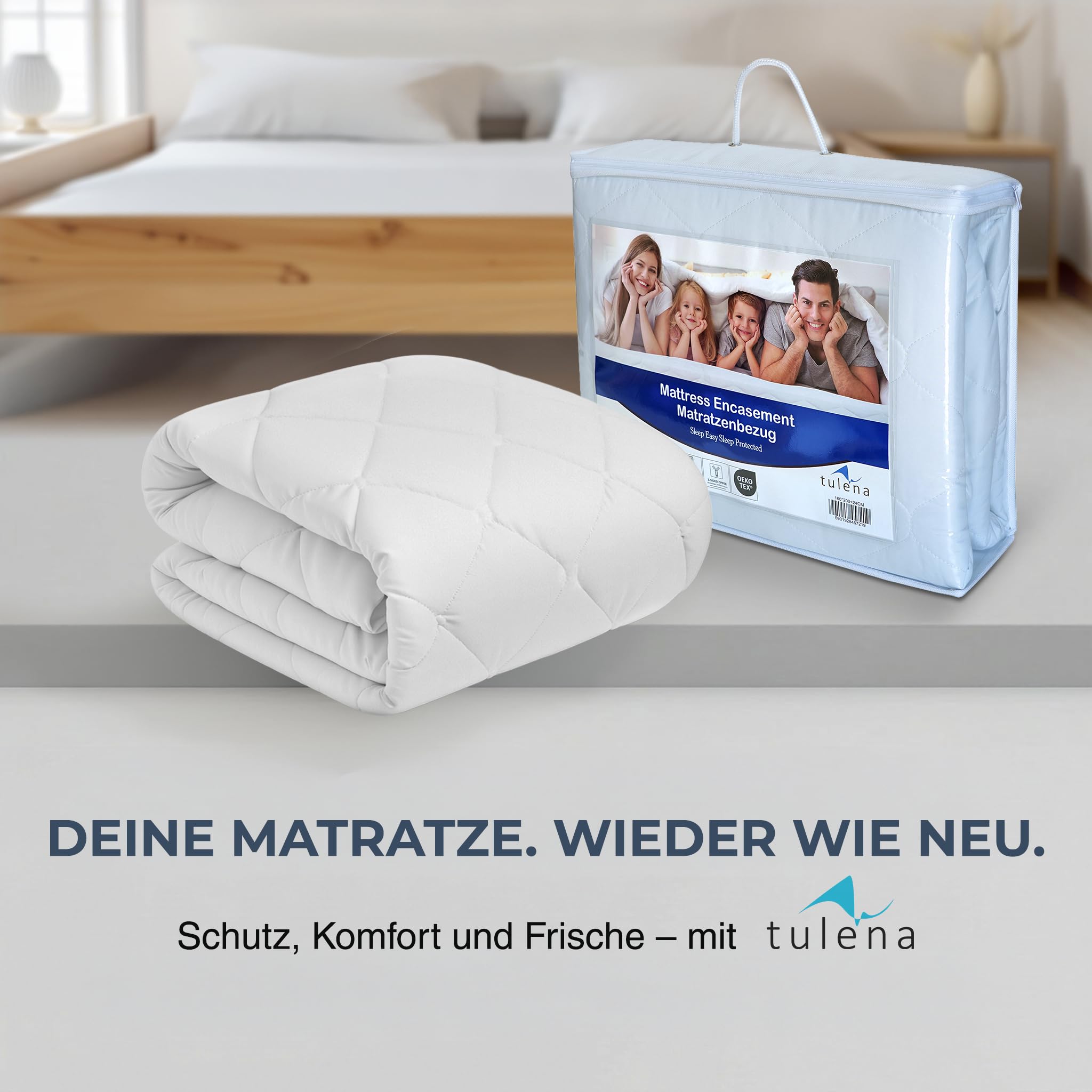 TULENA Microvezelhoes met ritssluiting voor matras, 100x200 cm, hoogte van 14 tot 16 cm, gewatteerd, wit, hypoallergeen, Öko-Tex gecertificeerd