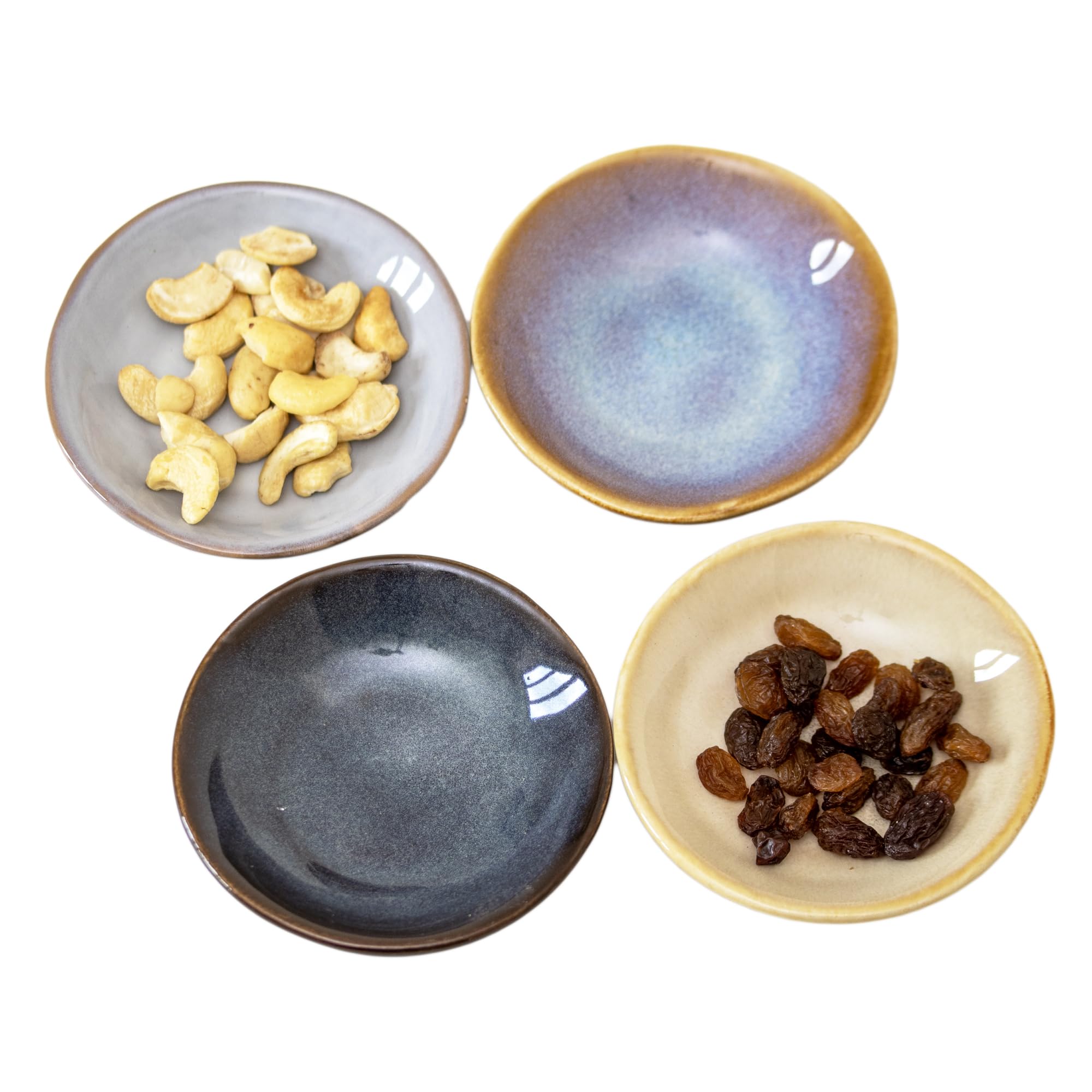 Darthome Reactive Glaze Snack Dishes Set Of 4 Assorted Stoneware Food Sauce Dipping Bowls (Round)