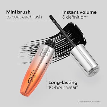 KIKO Milano Maxi Mod Mascara | +200% Volume | 10-Hour Wear | Argan Oil | Mini Brush | Intense Black