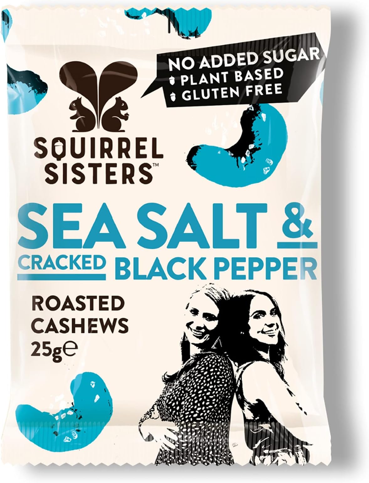 Squirrel Sisters Sea Salt and Cracked Black Pepper Cashews, No Added Sugar, Gluten-Free Mixed Nuts Vegan Snacks, Savoury Snacks for Adults and Kids, 25 g