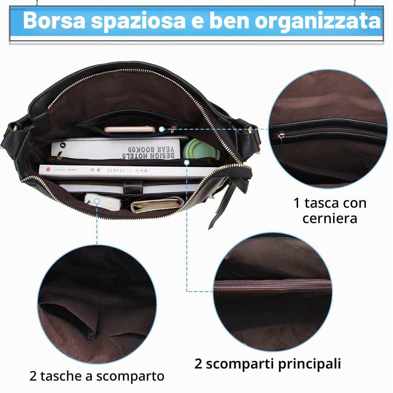 VX VONXURY Borsa a Tracolla Donna, Elegante Grande Borse Donna Hobo in Vegan Pelle Tote Bag per lavoro e viaggio