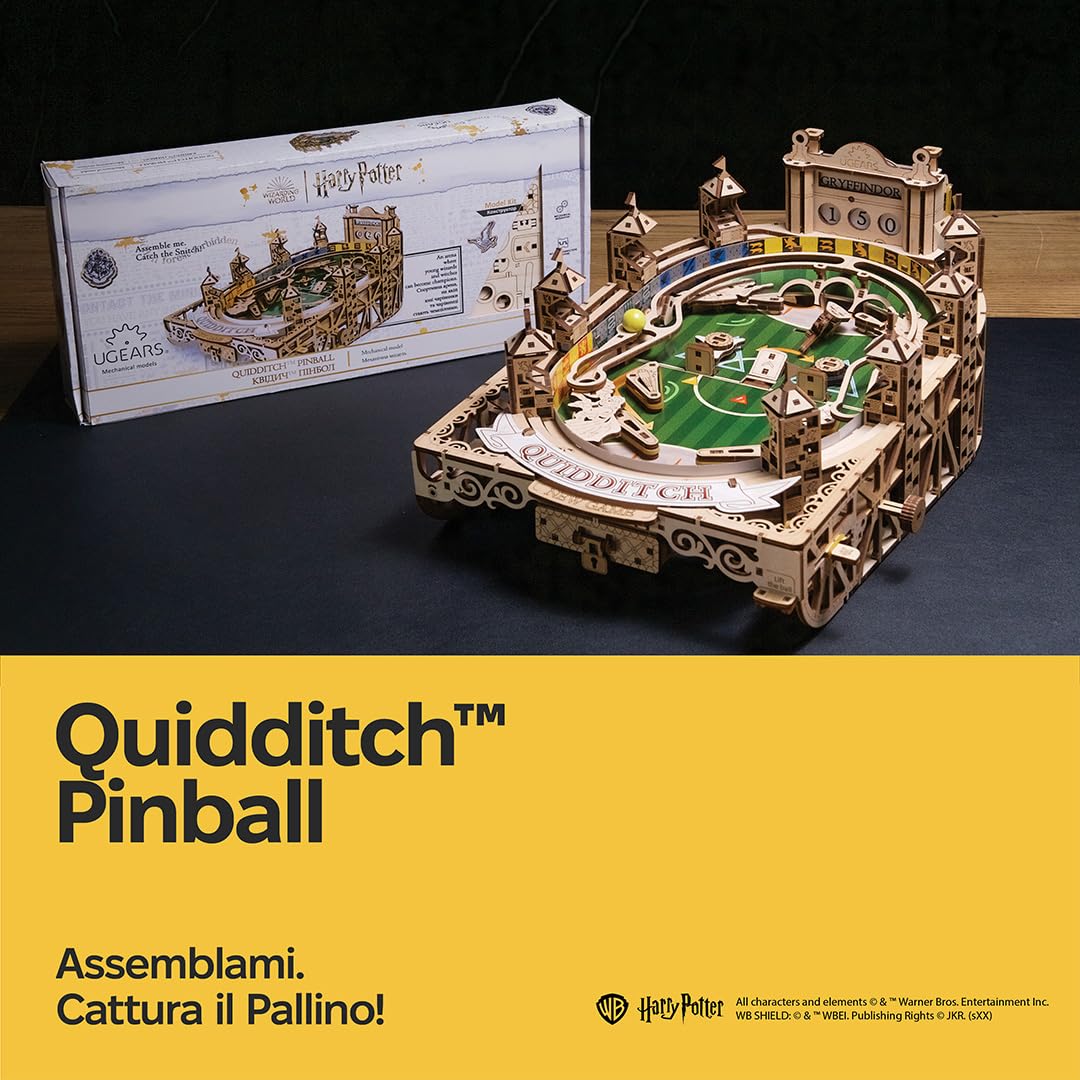 Ugears Macchina Flipper Quidditch Puzzle 3D - Harry Potter Puzzle 3D in Legno per Adulti - Kit DIY con Flipper Funzionanti - Kit Modelli Meccanici in Legno del Papà - 402 Pezzi