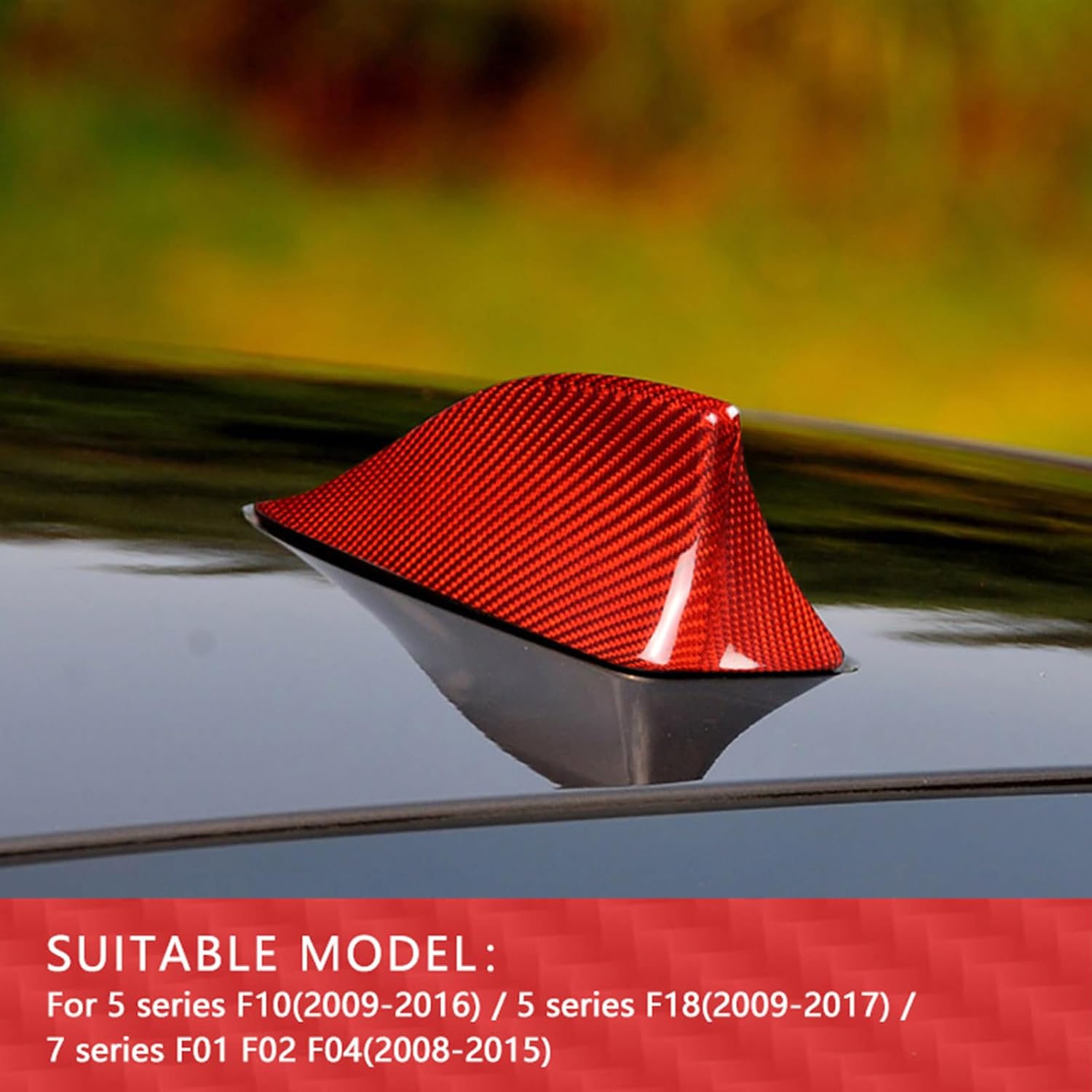 Real Carbon Fiber Car Shark Fin Antenna Cover Trim Compatible with BMW 5 7 Series F01 F02 F04 2008-2015 F10 F18 2009-2016 2017 (Red)