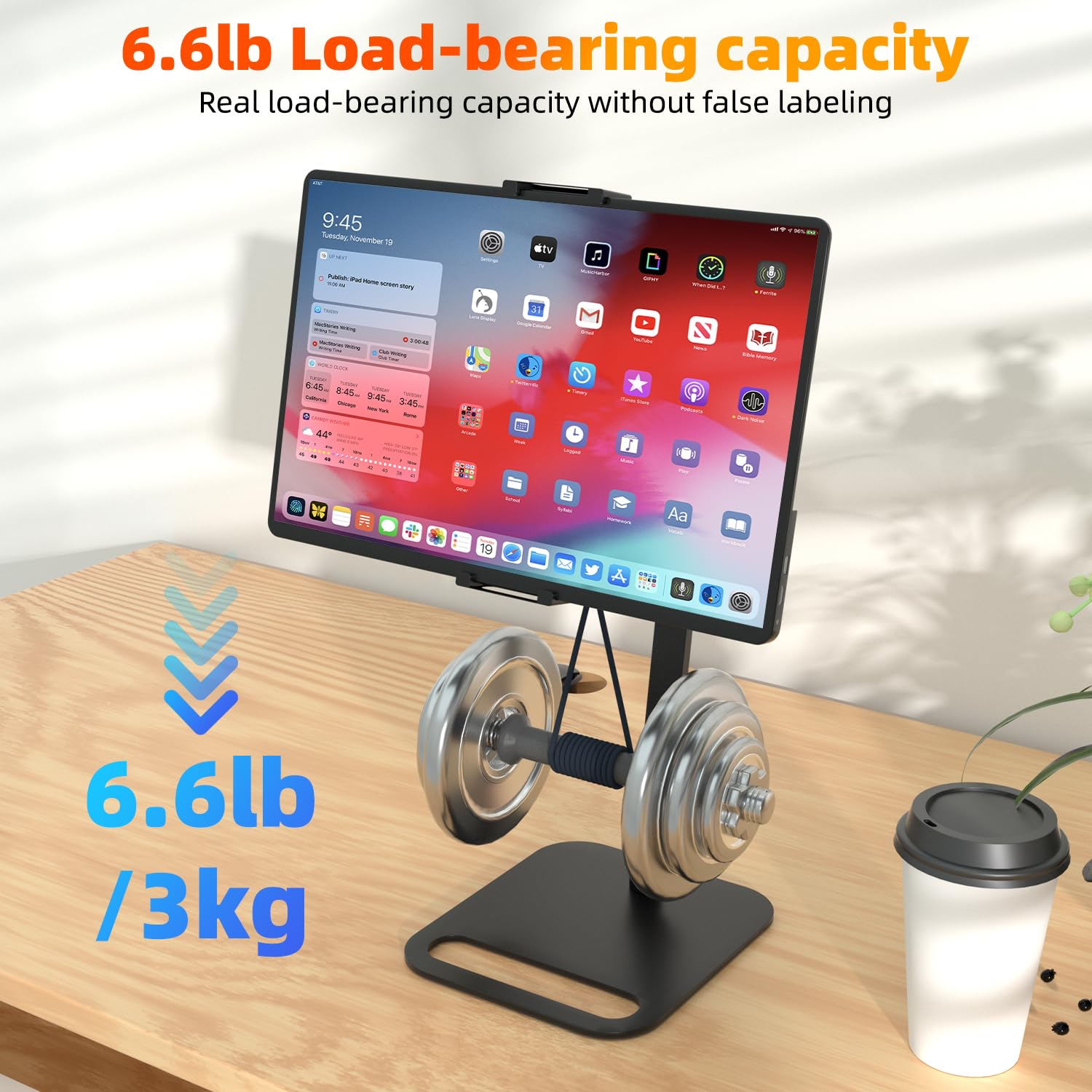 Supporto per monitor portatile regolabile per schermi da 6 a 18,5 pollici, base per display desktop, supporto universale in alluminio portatile da 12,9 pollici