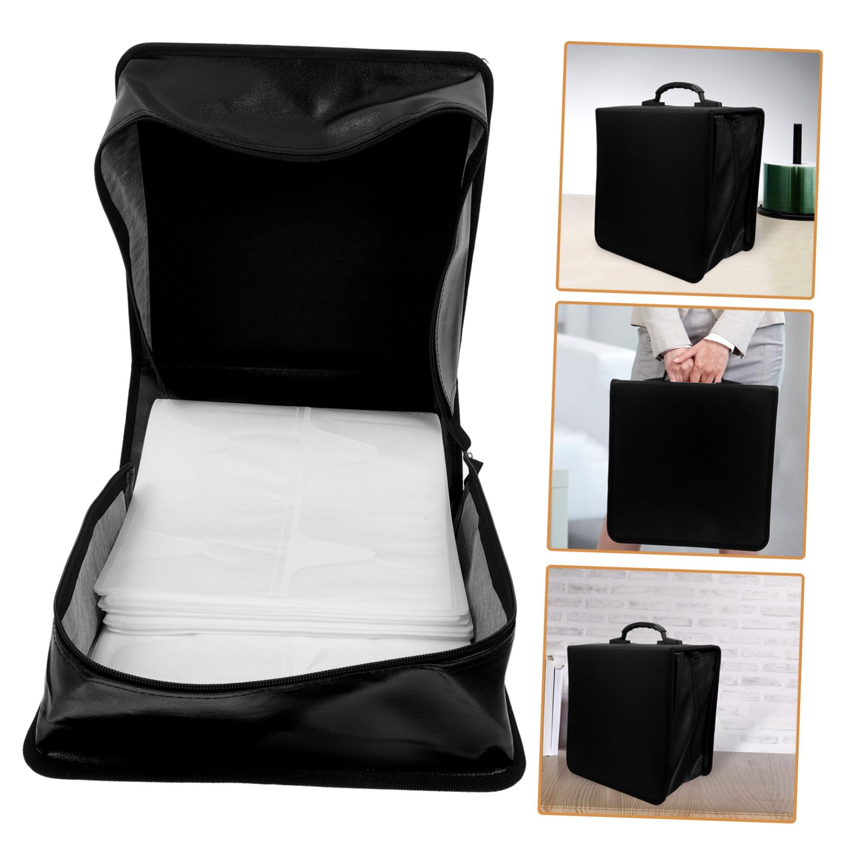 Ipetboom Tragbarer CD Binder aus Pu Leder mit Tragegriff für 500 Discs | Schwarz, für Reise und Büro, Schützt Discs, Große Kapazität, mit Polyester und Pvc Elementen