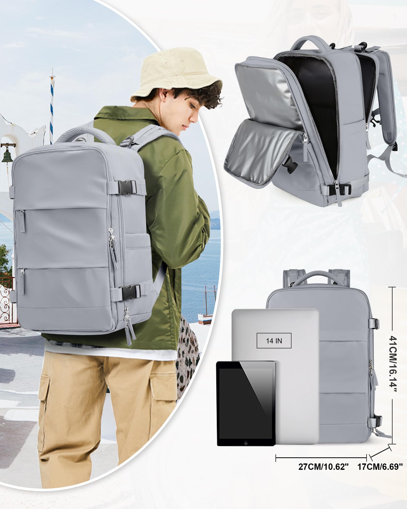 SZSYCN Bagaglio A Mano 40x20x25 Ryanair Borse da Cabina per Easyjet 45x36x20,Zaino da Viaggio Aereo Ryanair,Zaino impermeabile da viaggio con scomparto,adatto per zaino laptop da 14 pollici