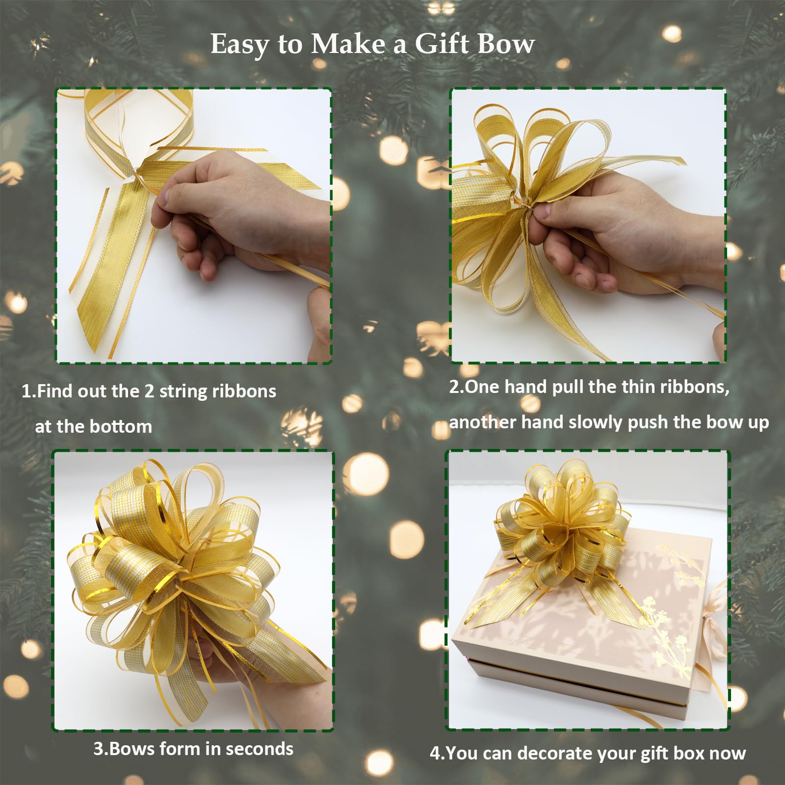 12 fiocchi da tirare per confezioni regalo, fiocco dorato, grande fiocco per Natale, matrimonio, anniversario, San Valentino, confezione regalo, fiocco per cesti di fiori, bouquet, oro