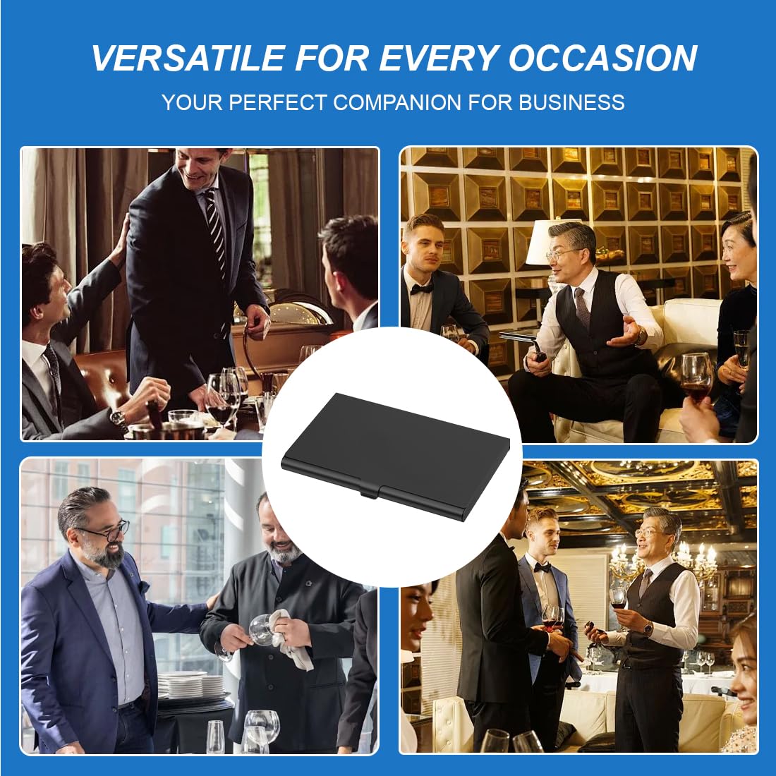 Estuches para tarjetas de visita, 2 piezas aluminio superligero para tarjetas de visita, tarjetero delgado profesional, carteras de metal para viajes y negocios para mujeres y hombres, Negro