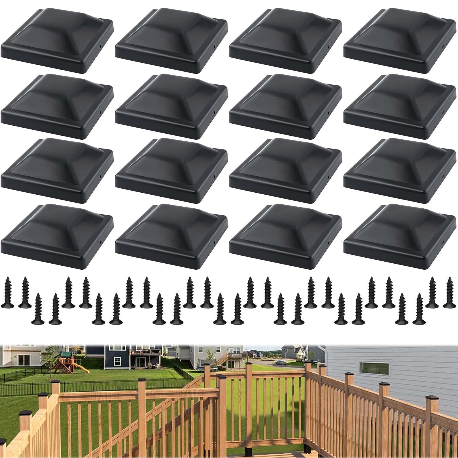 Set Di 16 Tappi Per Pali Recinzione 9x9 Cm - Plastica Nera, Con Viti, Per Giardino - Foto 3