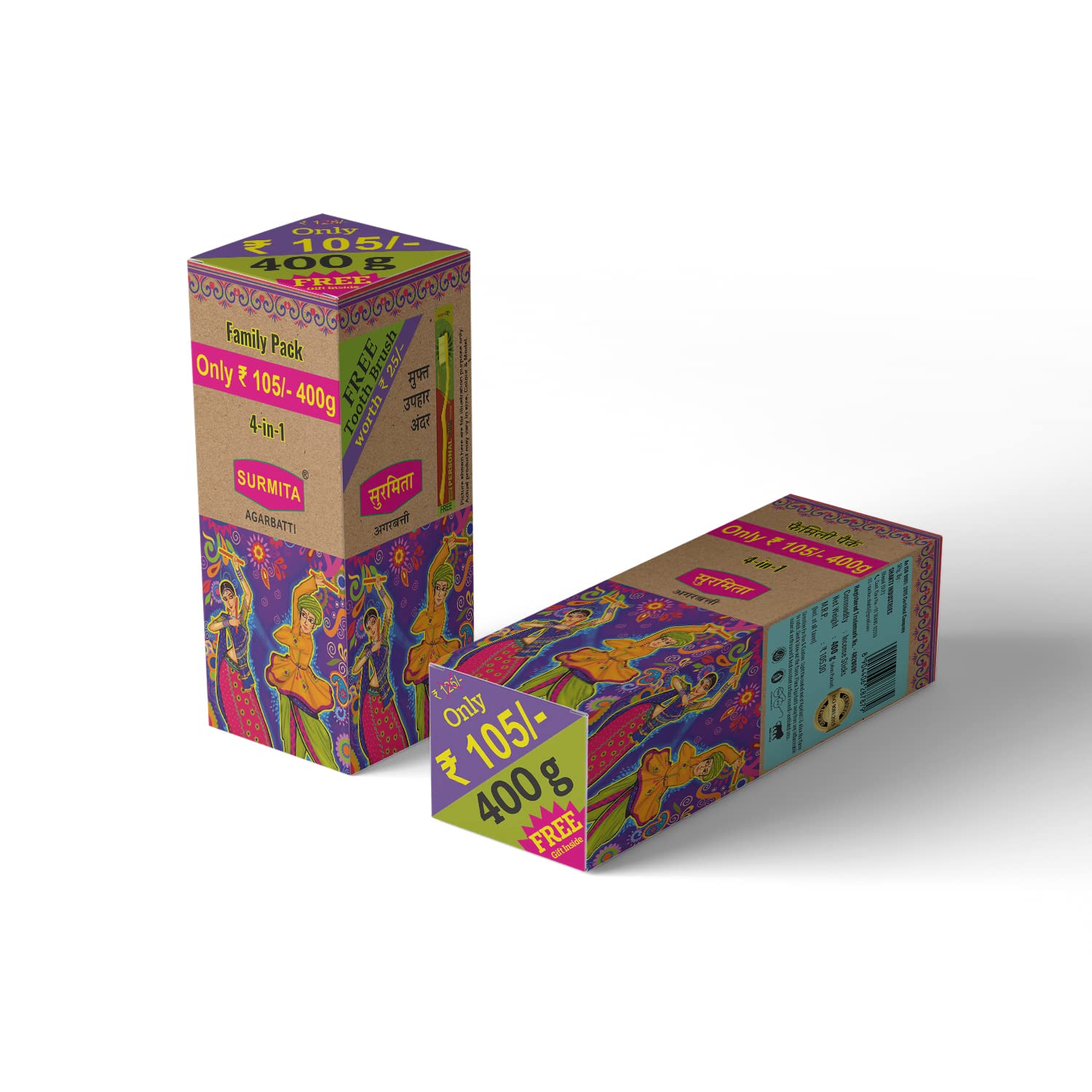 Surmita Family Pack 4 in 1 Fragrance Monthly Pack Agarbatii (Pack of 2) - 800 GMS