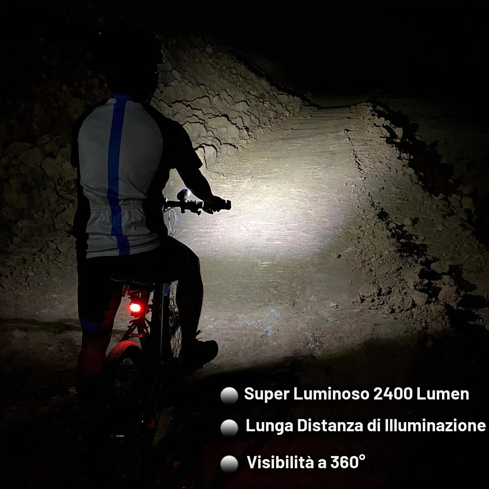 BIKIL Luci Bicicletta Led,Luce Posteriore Intelligente,Faro e Staffa per Bici in Alluminio,5000mAH Ricaricabili USB C Fanale Anteriore Bicicletta con Indicatore del Livello di Carica della Batteria