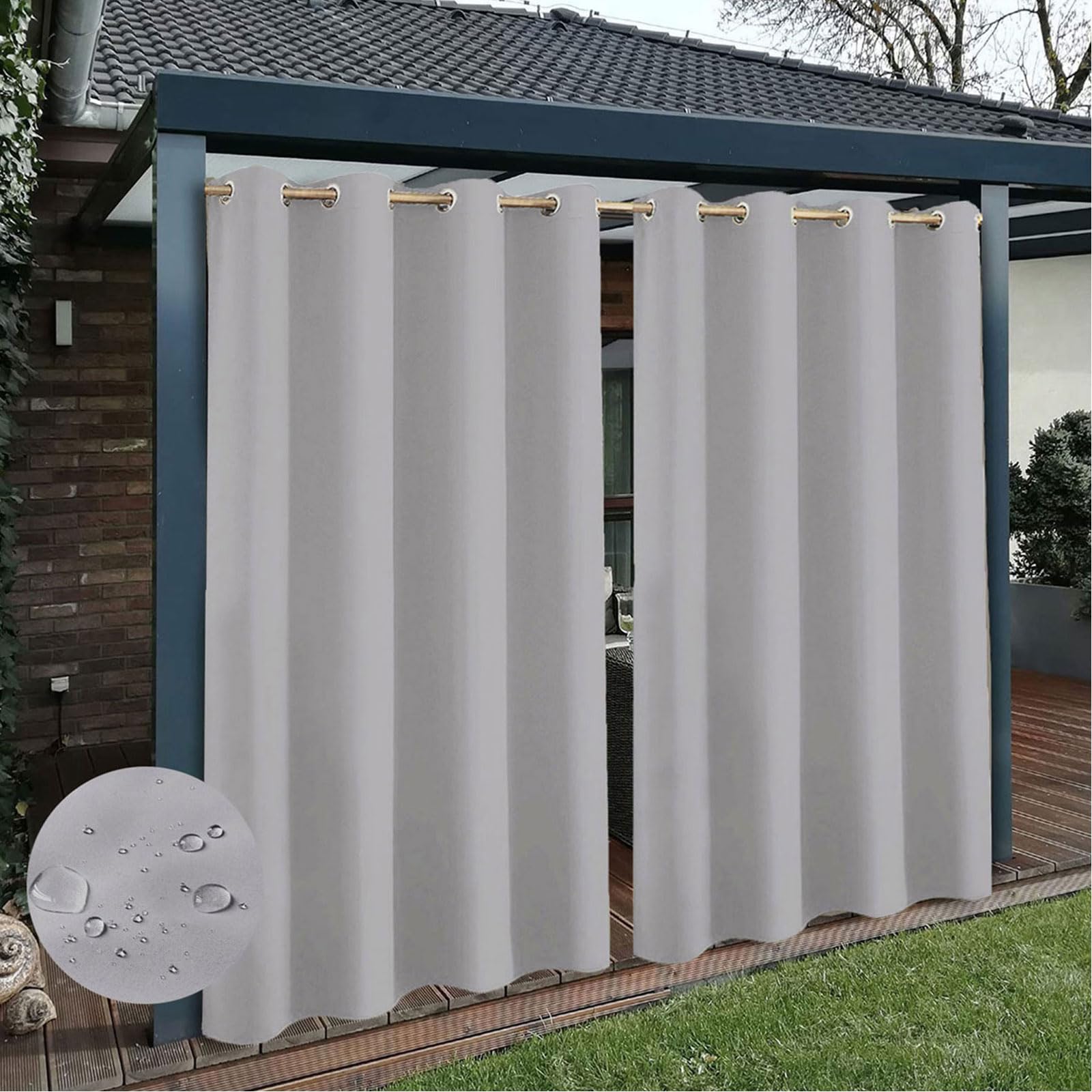 Tende da Esterno Impermeabili e Resistenti alle Intemperie, Tende Oscuranti per Interni ed Esterni, Tende Esterne Anti-Sole con Occhiello, 1 Pannello, Grigio chiaro, L305cm xA213cm