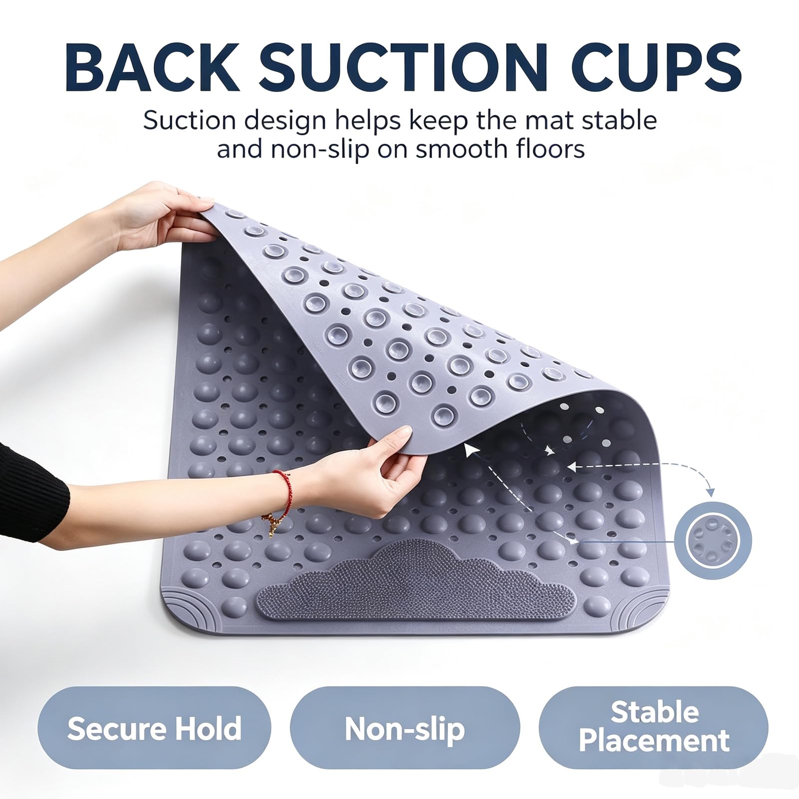 badewannen matte rutschfest umweltfreundliches TPE rutschfest Duschmatte 40x70cm,50x80cm,60x90cm mit Ablauflöchern starke Saugnäpfe Bereich mit Borsten lindert Fußmüdigkeit Geeignet für feuchte