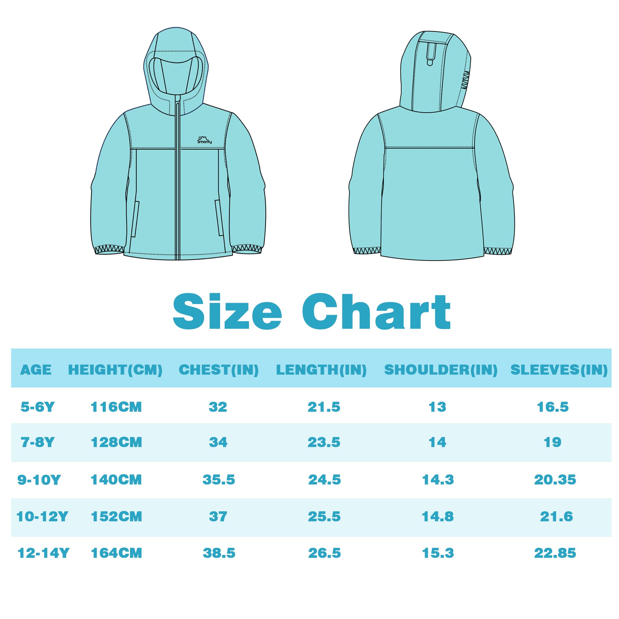 SMONTY Chaqueta Impermeable para Niños Capucha a Prueba de Viento Chaqueta Transpirable para Senderismo, Ciclismo y Carrera al Aire Libre Deportes