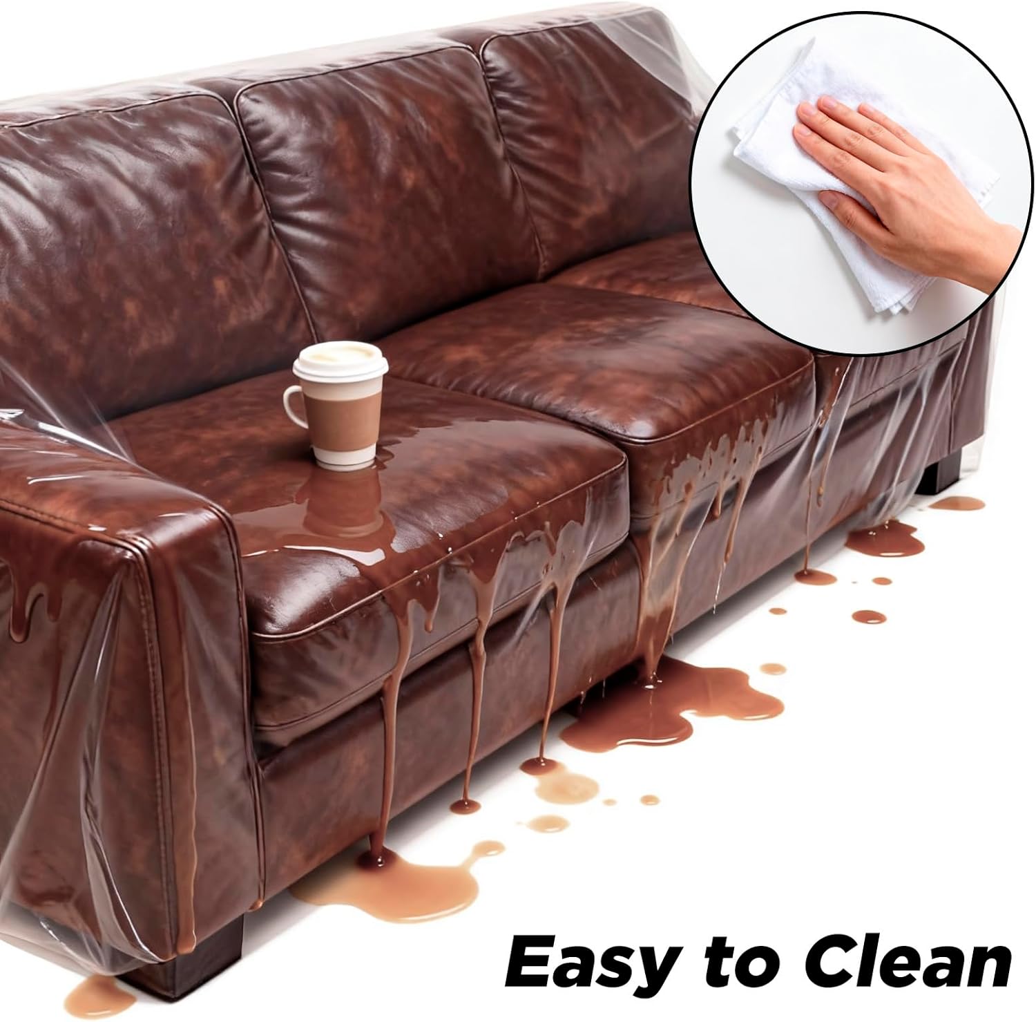 2 Pack Plastic Couch Cover Furniture Cover with Elastic Band, Clear Sofa Cover Protector for Moving and Storage, Waterproof & Dustproof Moving Bags for Couch Slipcover 92W x 42D x 42H Inches