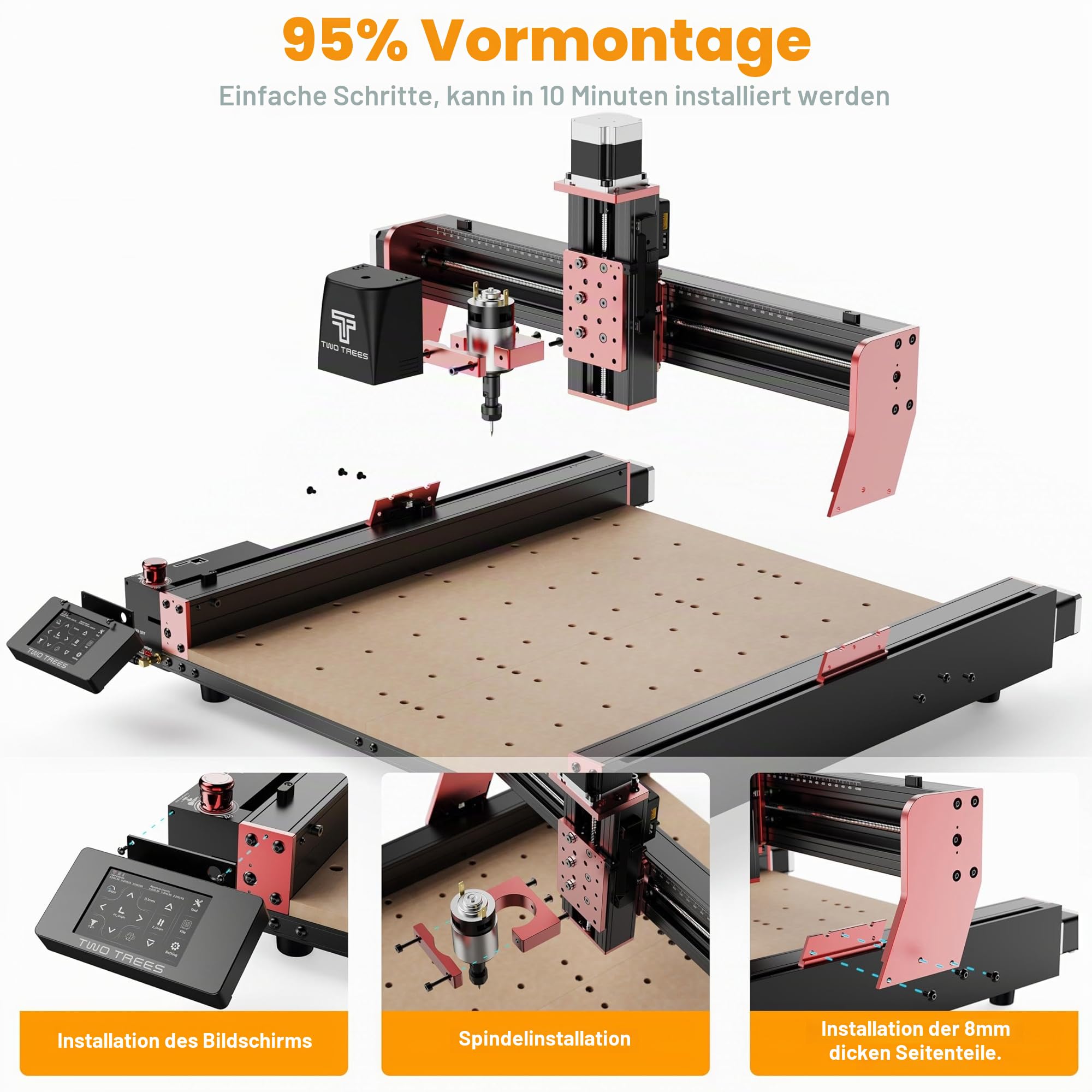 Twotrees CNC Router Machine TTC450 PRO, CNC Spindle Motor Kit 500W, CNC 4° Achse, CNC Maschine GRBL Steuerung CNC Graviermaschine für Holz Acryl MDF Nylon