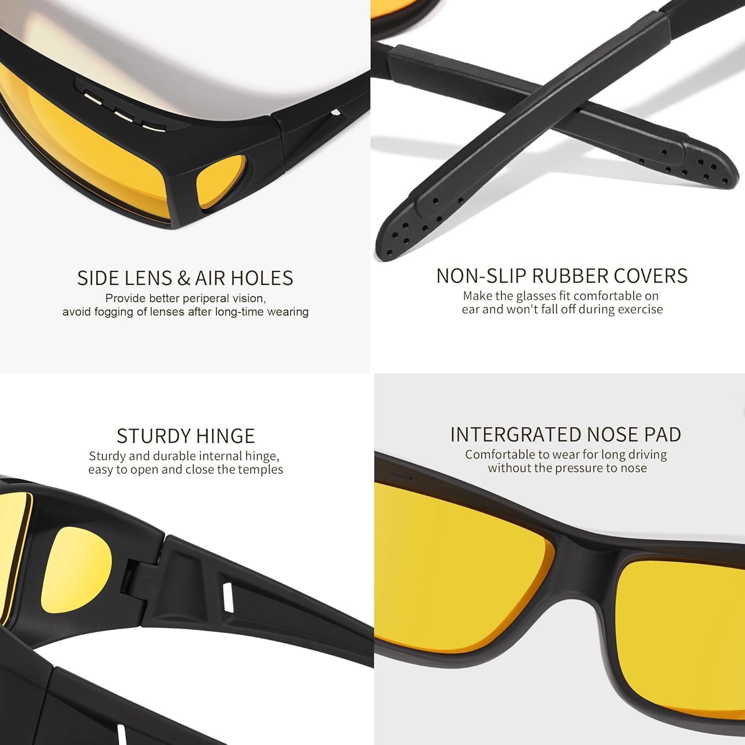 Night Vision Glasses for Driving - Wrap Around Fit Over Glasses for Men Women Anti Glare Polarized HD Yellow Lens - Image 7