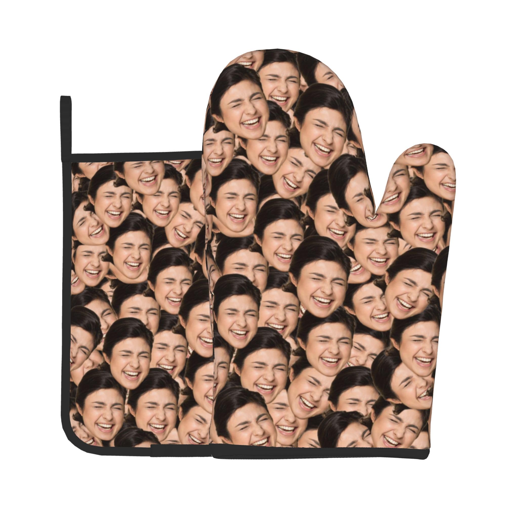 Personalized Oven Mitts, Custom Oven Mitts and Pot Holders with Your Face for Unique Baking,Kitchen Cooking as Christmas, Thanksgiving Gift