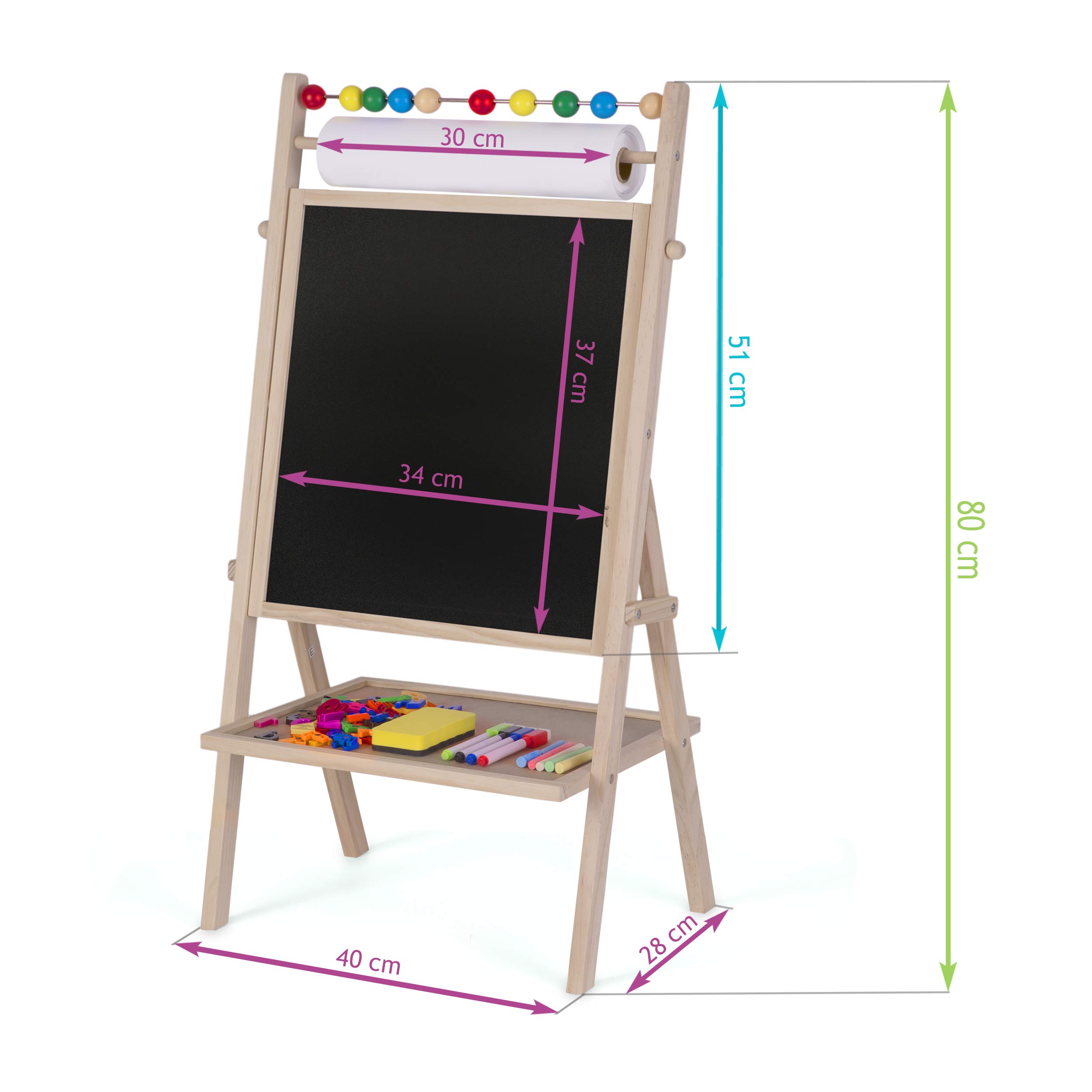 Ricokids Magnetyczna tablica kredowa dwustronna tablica kredowa dla dzieci z akcesoriami rolka papieru liczydło obrotowe