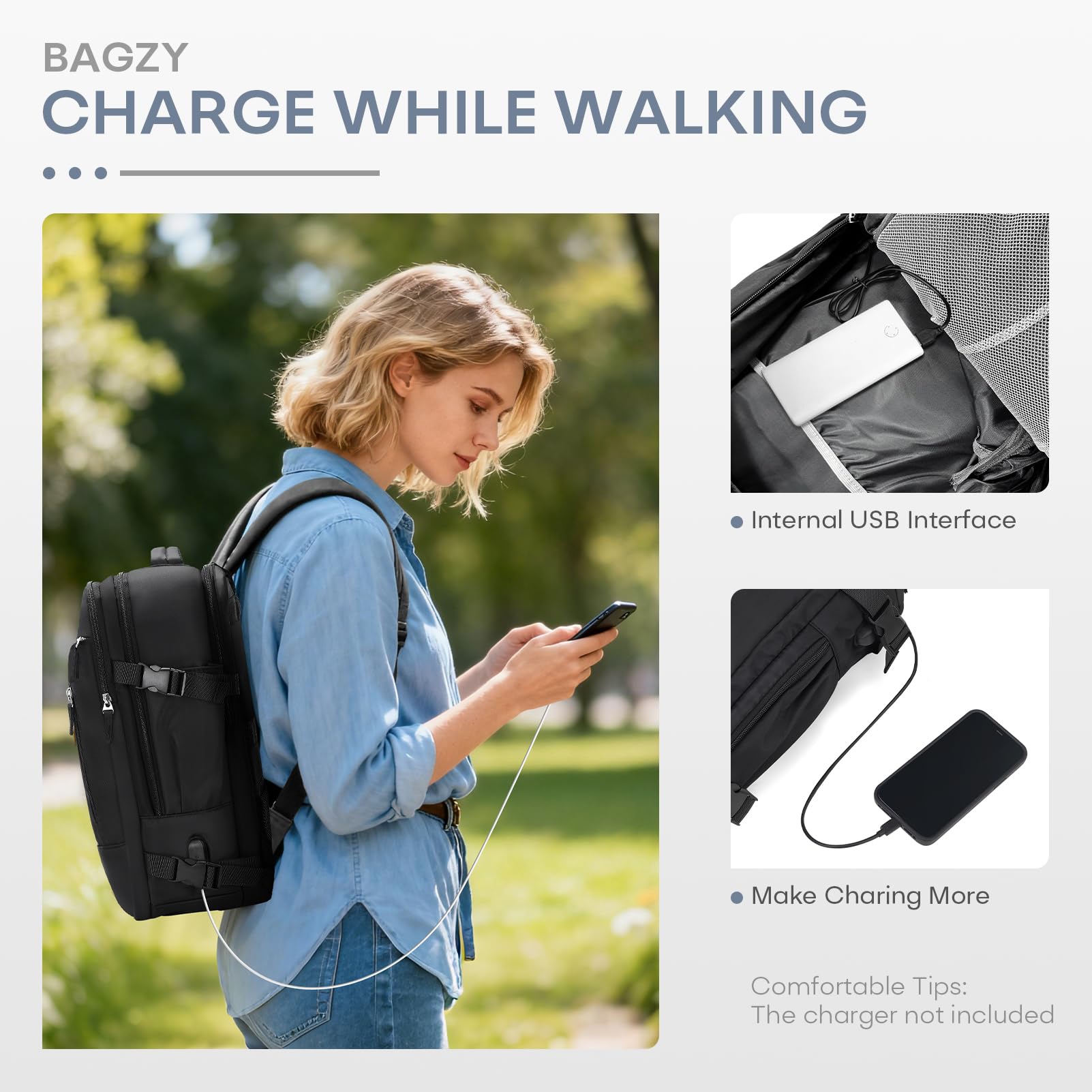 BAGZY 30x40x15cm Handgepäck für British Airways jet2 Air France 20L Reiserucksack Flugzeug 14 Zoll Laptop Rucksack mit USB Ladeanschluss Wasserdicht Carry-ons Hand Luggage für Arbeit Damen Herren