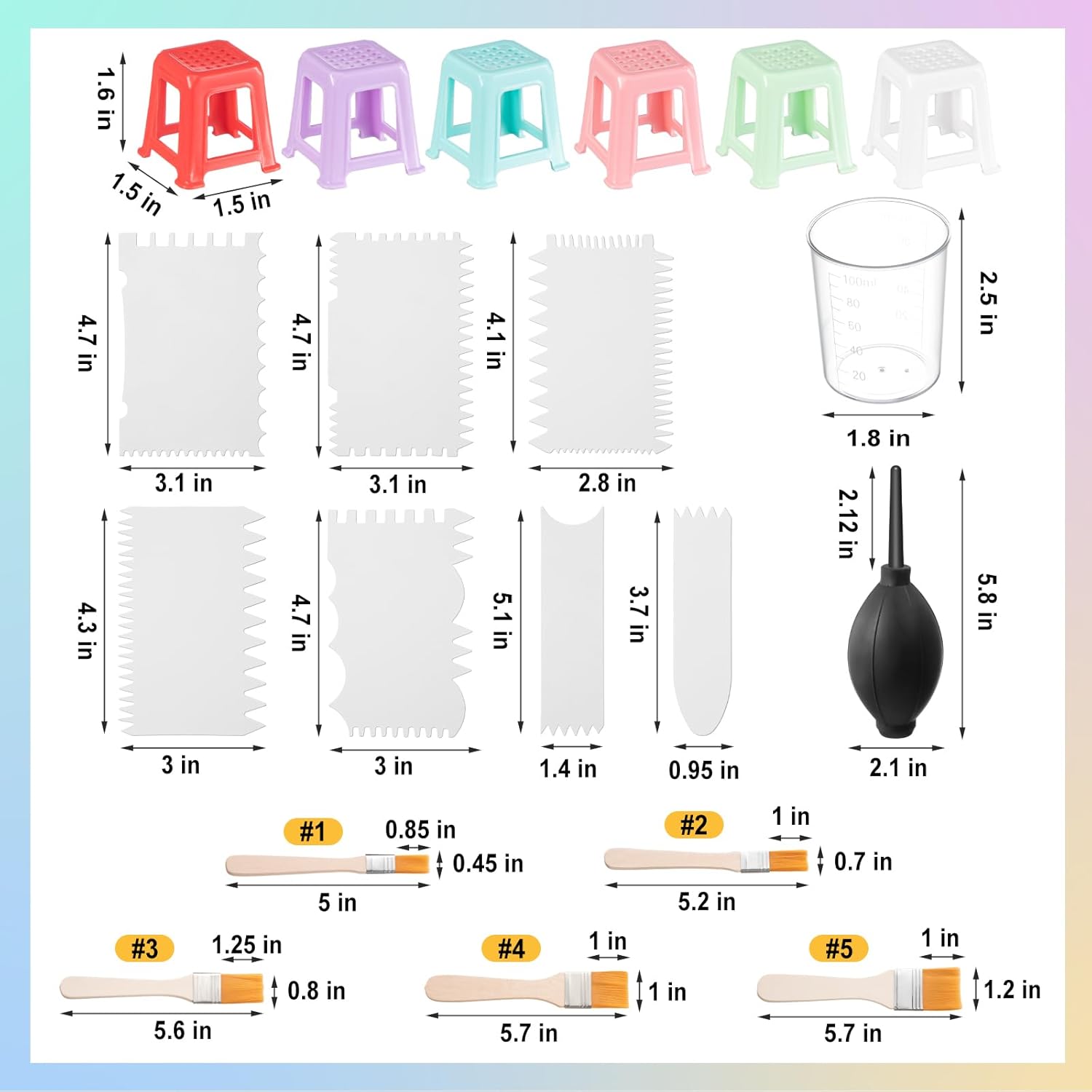 Fuyoooo 1 Set Paint Pouring Supplies 1 Acrylic Paint Pouring Splash Guard 12 Canva Stands 4 Split Cups 3 Painting Strainer 4 Measuring Cups 7 Cleaning Scraper 5 Pairs of Gloves 5 Brush 1 Dust Balloon