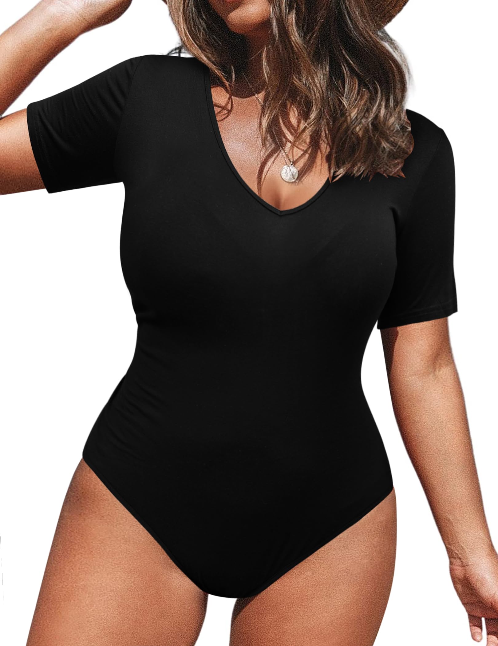Women's Bodysuit Plus Size Short Sleeve Scoop Neck Bodysuit Basic Top T Shirt Leotards Jumpsuits-image-49