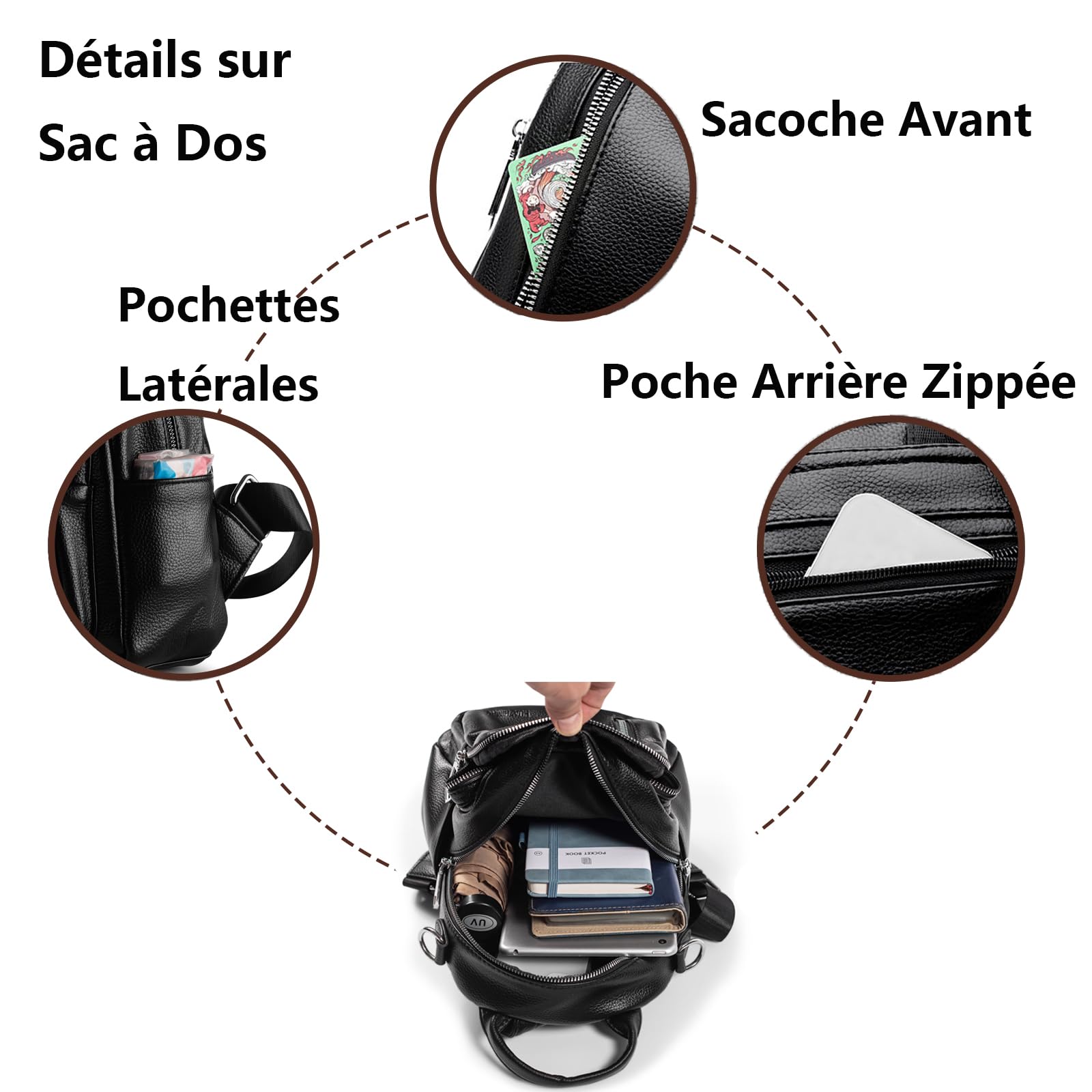 Petit Sac a Dos Femme, 3 en 1 Cuir PU Sacs à Main Portés Dos Femme Imperméable Sacs à Portés Dos Plusieurs Poches Mini Sac a Dos Elegant Leger Sacs À Bandoulière