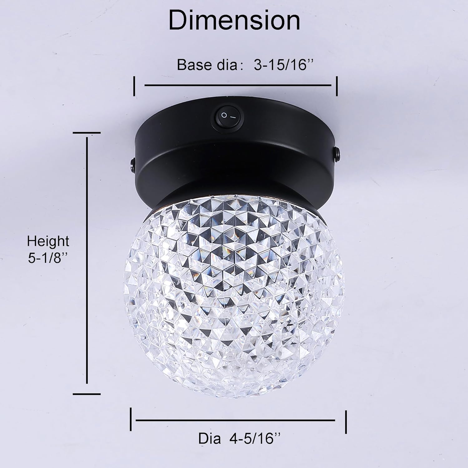 4-5/16 Inch RV LED Interior Ceiling Light Fixture with Crystal-Like Acrylic Globe Shade, 12V RV Interior Light with On&Off Switch, 12Volt Ceiling Mount Light for Motorhome Camper Trailer