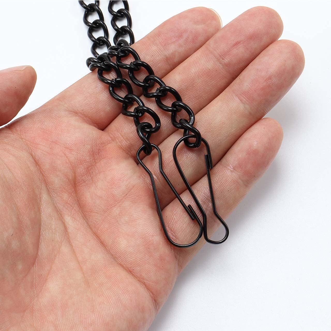 Bieye 32.8ft Metal Chain Roll with 20PCS Safety Hooks for Tiffany Style Stained Glass Window Panel Hangings, Black Electrophoretic Coating, chain006