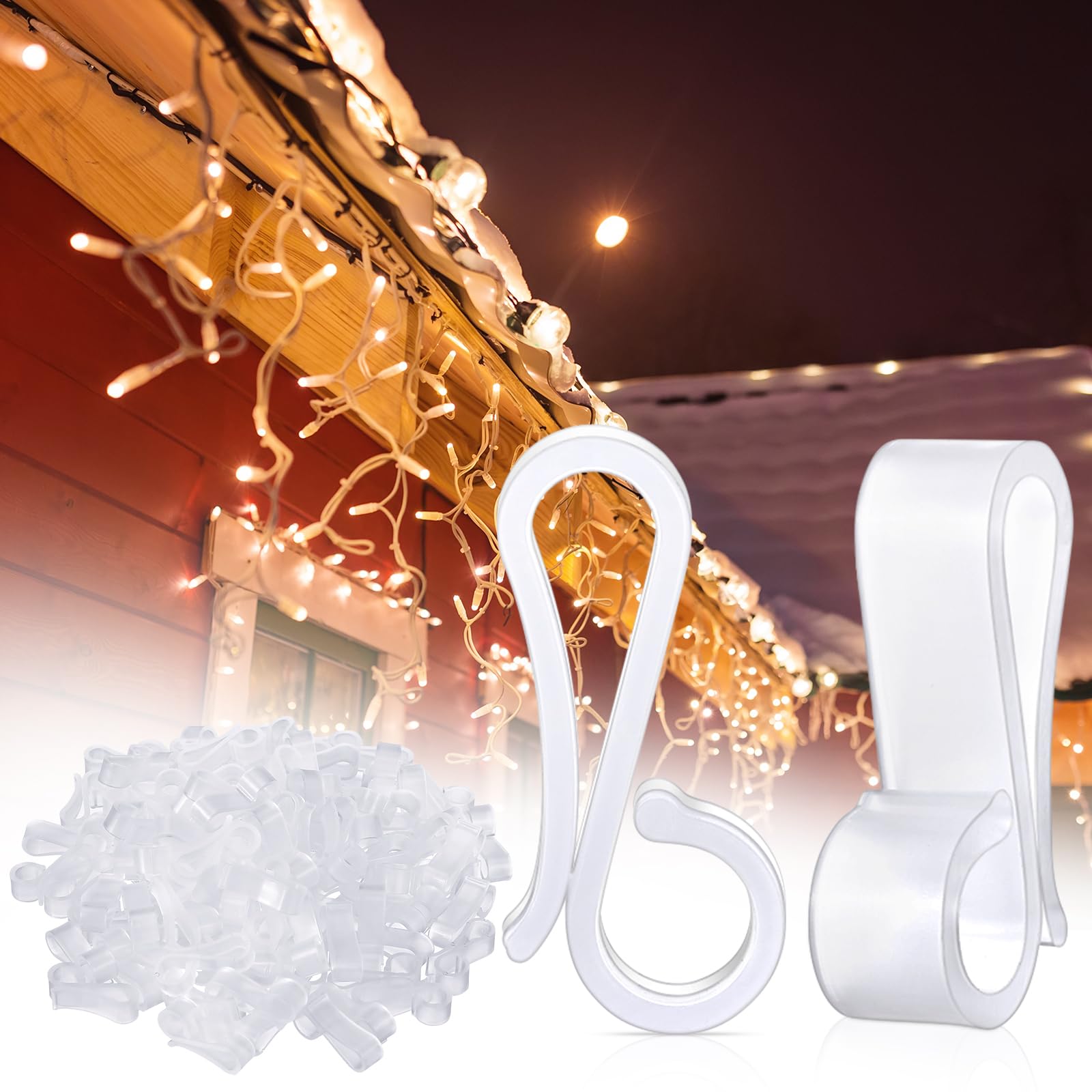 Namalu 100 Pcs Gutter Clips for Hanging Outdoor Lights Christmas Light Clips Plastic Gutter Outdoor Hooks Weatherproof Hanging String Lamp Holder Mount to Shingles for Camping Tree Decor (White)