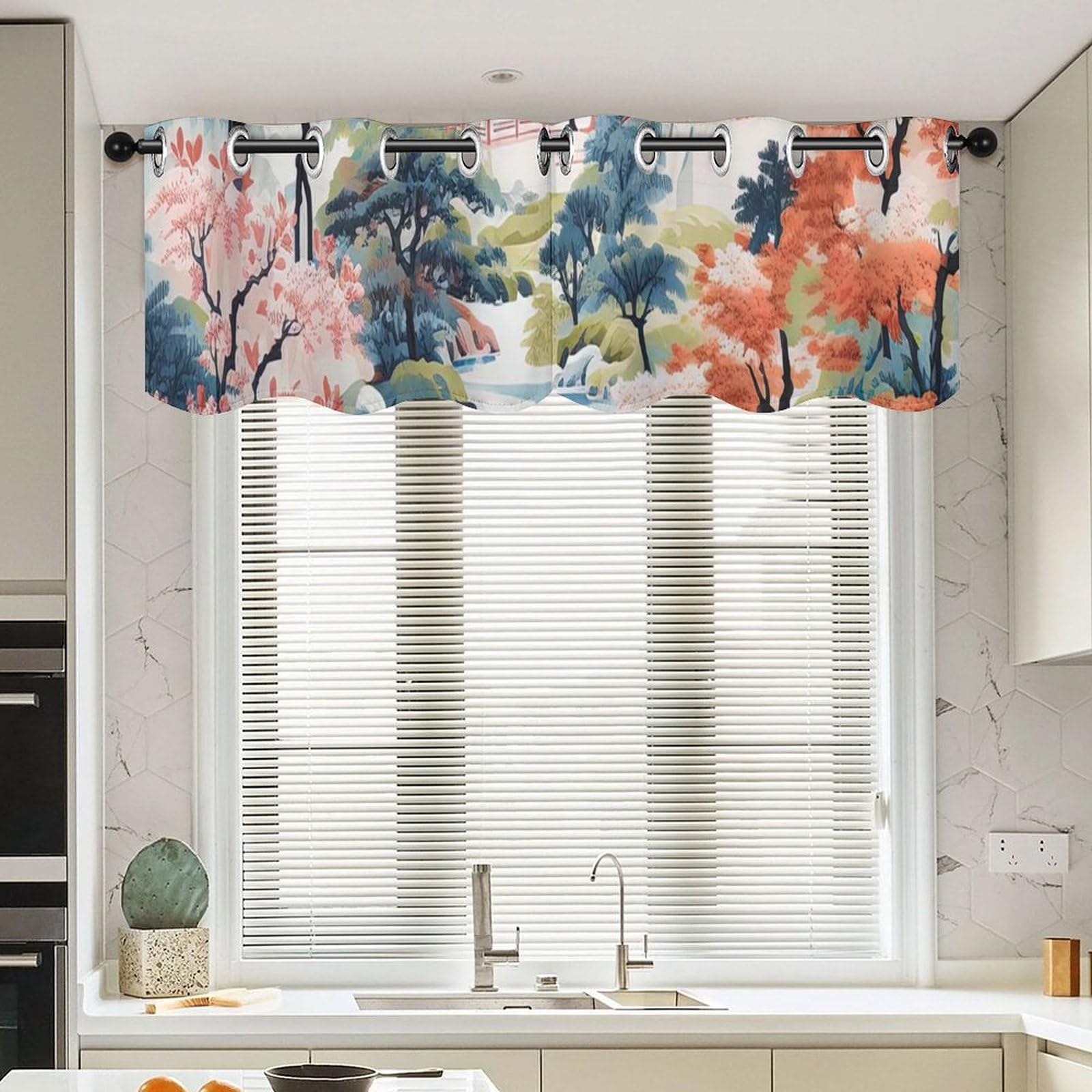 Rideau chinoiserie pagode idéal pour décorer la cuisine et la salle de bain