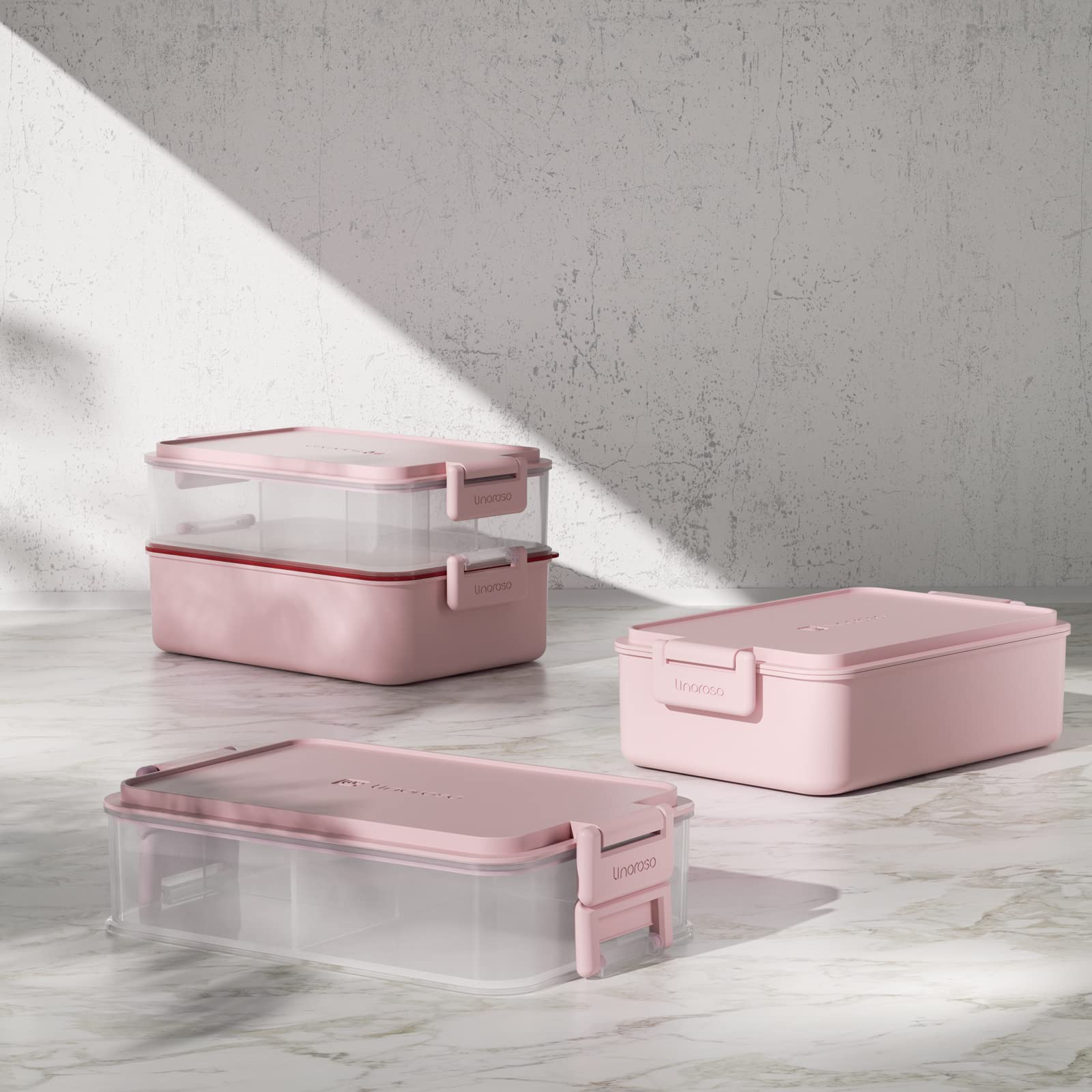 linoroso Bento Lunch Box Boite Repas pour Adulte avec 3 Compartiment Lunchbox avec Récipient à Sauce et Ustensiles Micro Ondable et Lave-vaisselle, Sans BPA Comme Boîte à Sandwich Salade - Rose