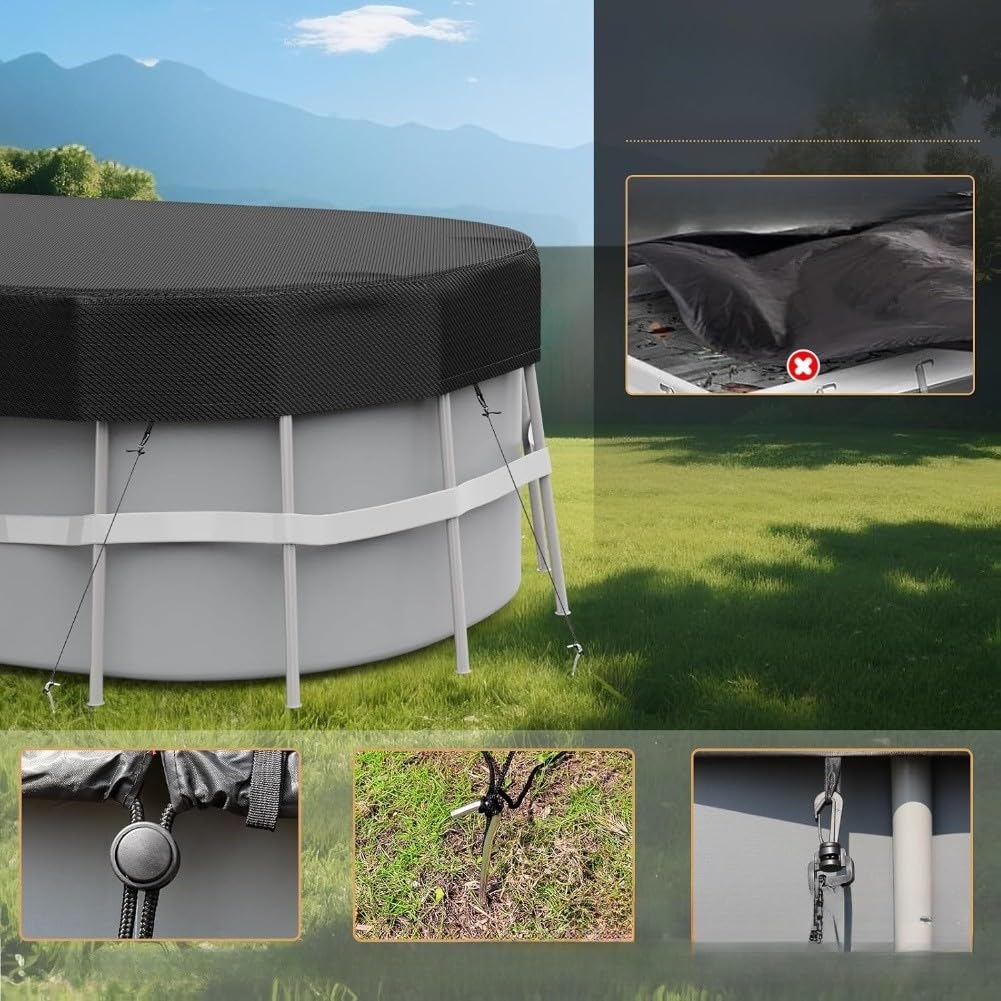 Cubierta rectangular de alberca sobre el suelo para piscinas ovaladas, 420D, protector solar resistente contra el polvo con kit de accesorios, protectores resistentes a la intemperie para piscinas de