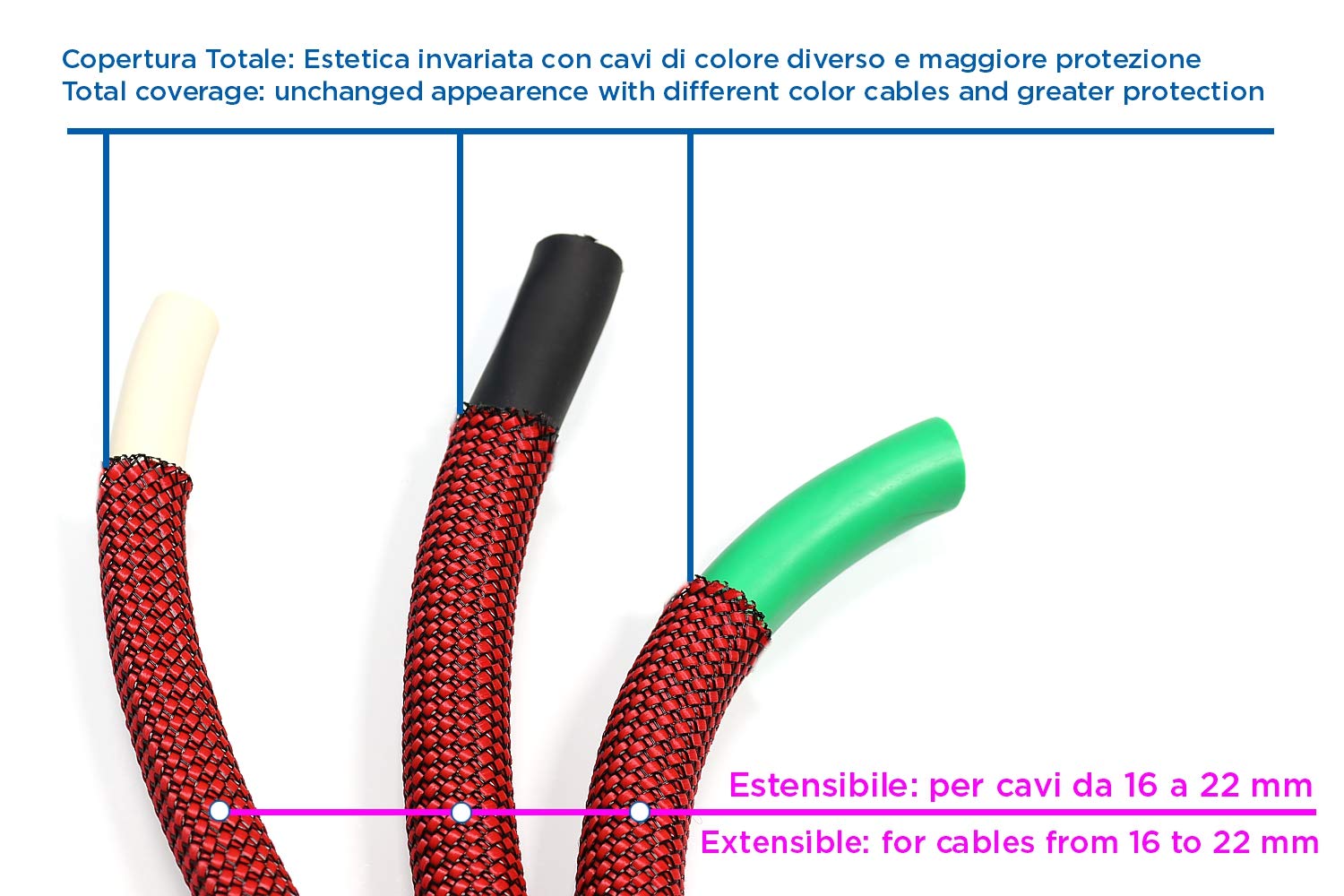 Ricable Custom RB20/20 - Rosso/Nero 20 mt - Guaina Calza x Cavo 16-22 mm