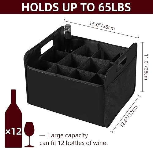 Miniatura 3 de LITLANDSTAR 12 botellas de vino, caja de almacenamiento plegable para botellas de vino, botella de licor de fieltro de alta calidad con asas para