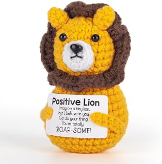 Positive Crochet Animals Handmade Mini Lion Keepsake with “You’re Roar‑Some!” Card – Emotional Support Crochet Gifts for Encouragement, Stress Relief, Graduation, Birthday & Teacher
