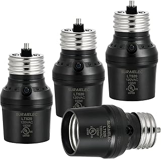 Suraielec Dusk to Dawn Sensor Socket, E26 E27 Light Socket Adapter, Adjustable Sensor Orientation, Automatic Light Sensor for Outdoor Lighting, UL Listed, Black, 4 Pack