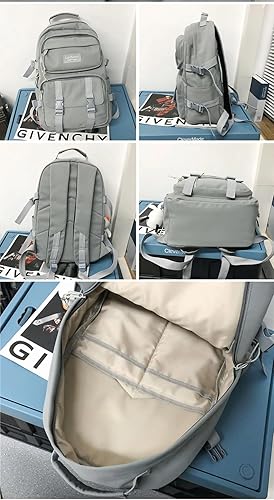 Miniatura 7 de Moda hombres mochila impermeable nylon mochila kawaii mujeres bolsa de viaje de alta capacidad bolsillos laterales, Azul, Mochilas de mochila