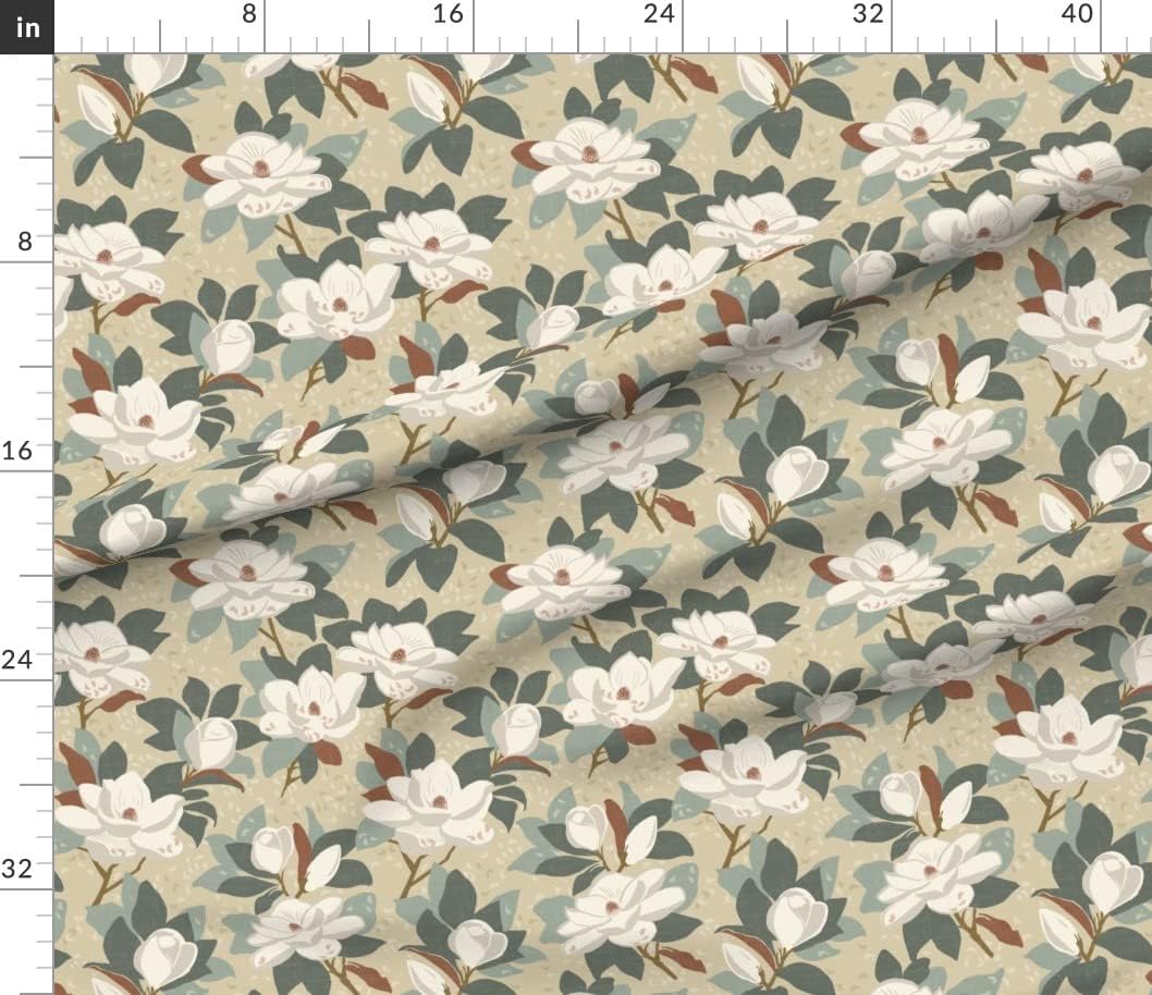 Spoonflower Fabric - Tan Southern Magnolia Floral Neutral Tree Printed on Petal Signature Cotton Fabric by The Yard - Sewing Quilting Apparel Crafts Decor