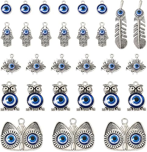 Miniatura 7 de 32 dijes de conector contra el mal de ojo, forma de ojo de caballo cuadrado con forma de ojo de caballo con conectores de ojo malvado para