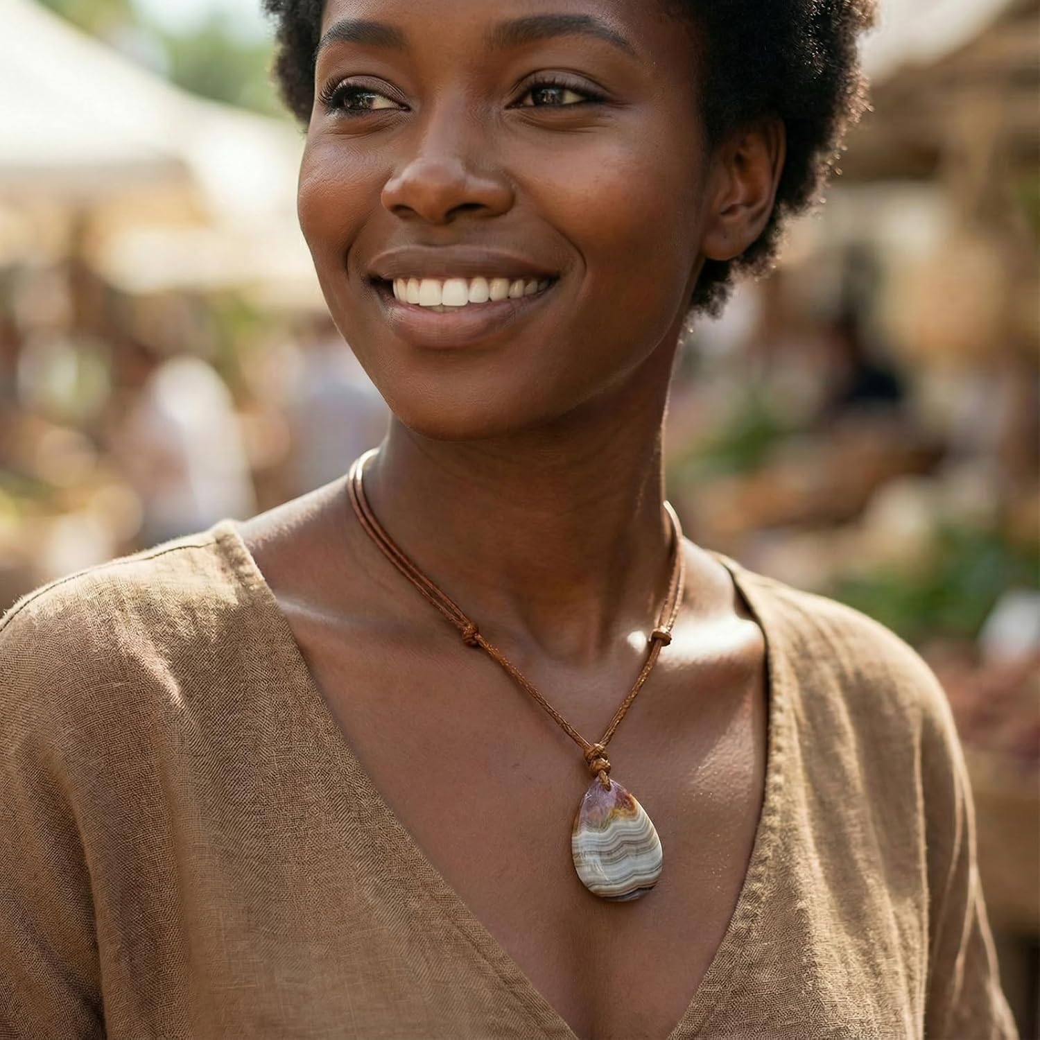 Mexican Agate Necklace, Natural Teardrop Gemstone Pendant Necklace for Women, Chakra Energy Healing Birthstone Necklace - Image 4