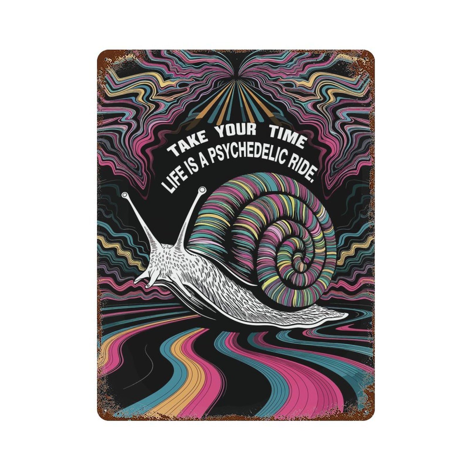Garage Style Psychedelic Snail Ride Distressed Metal Wall Sign 15.7"x11.8", Vintage Wall Decor for Bar And Workshop