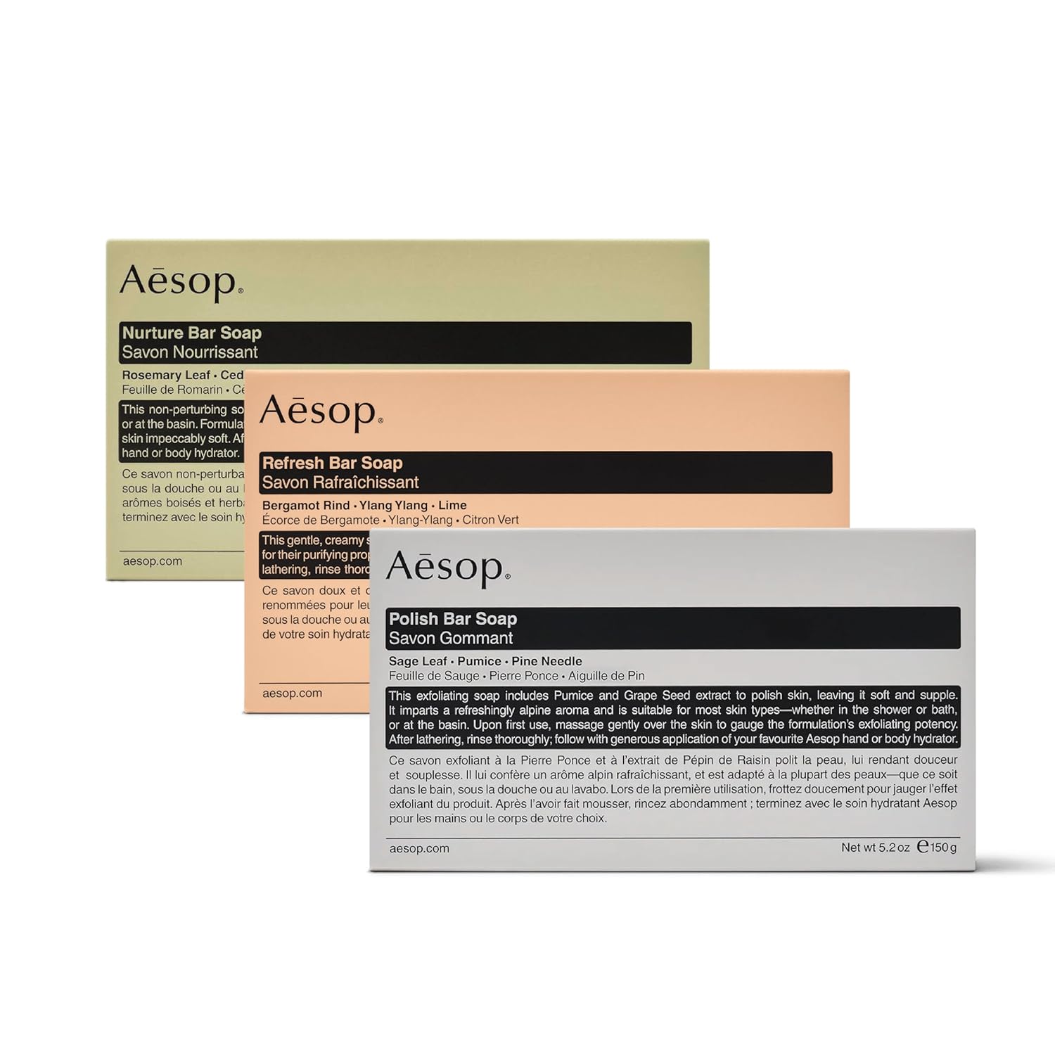 Aesop Bar Soap Trio | Formulated with Botanical Oils to Cleanse, Exfoliant, and Nourish | Suitable for All Skin Type | For Men & Women | 5.2 oz (Pack of 3)
