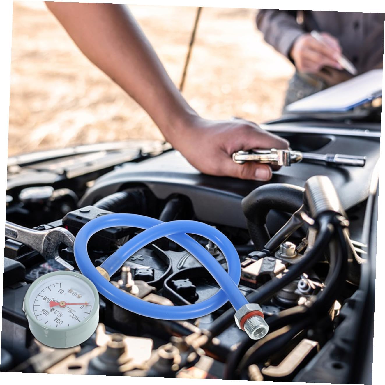 Car Exhaust Back Pressure Tester Kit Hose, Universal Plugging Detection Table for Vehicle Diagnostics and Cylinder Pressure Test