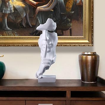 Huhote Thinker Statue, Silence is Gold Abstract Art Sculpture, Ponder Statue, Creative Resin Figurine, Modern Home Ornament, Decoration for Home Room Study Office Table Shelf (White)