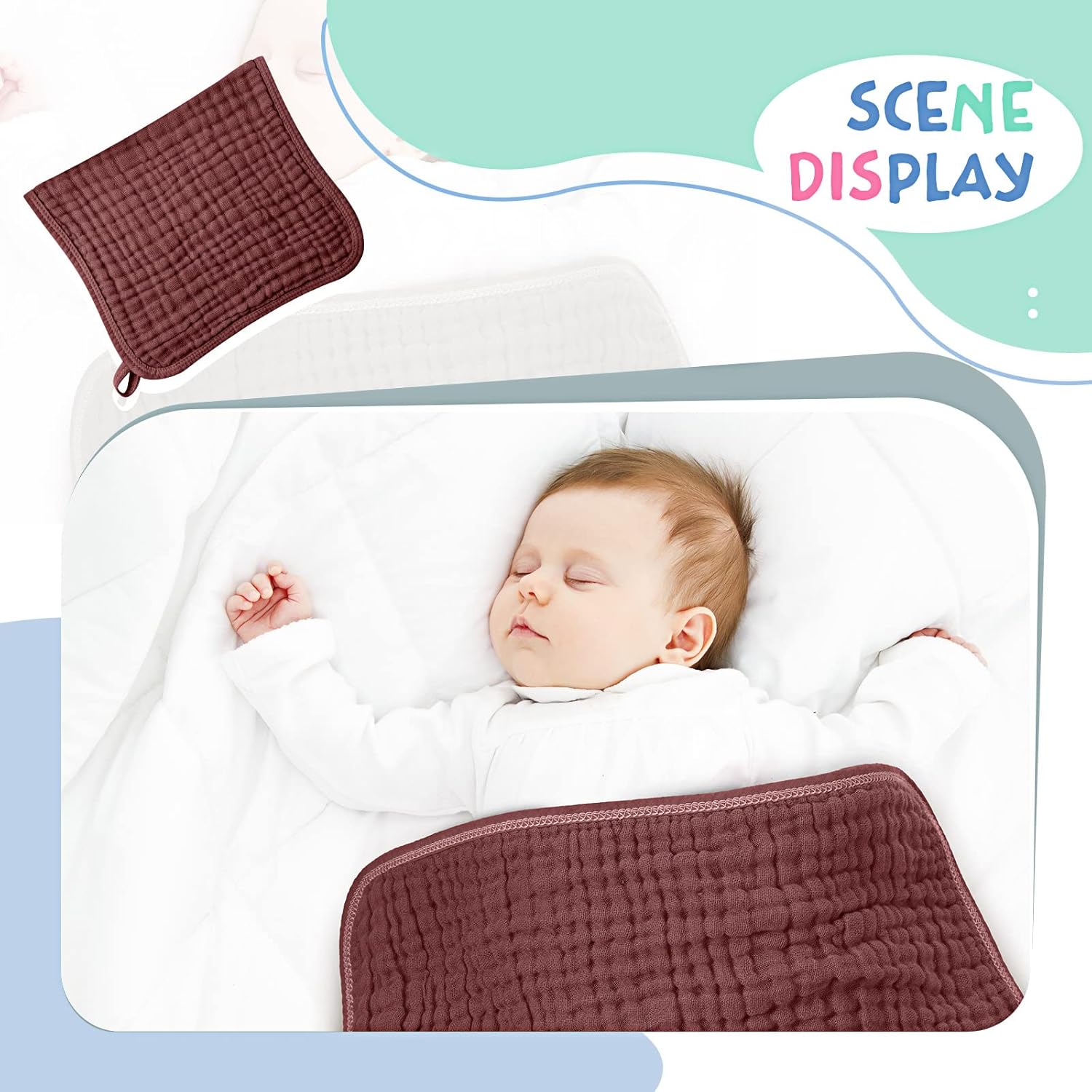 Irenare 6 Pack Muslin Burp Cloths Cotton Baby Burping Rags Large 20 x 10 Inch 6 Layers Spit up Rags Soft Absorbent Multicolor Wash Cloths Diapers for Newborn Baby Girl Boy(Assorted Colors) - Image 6